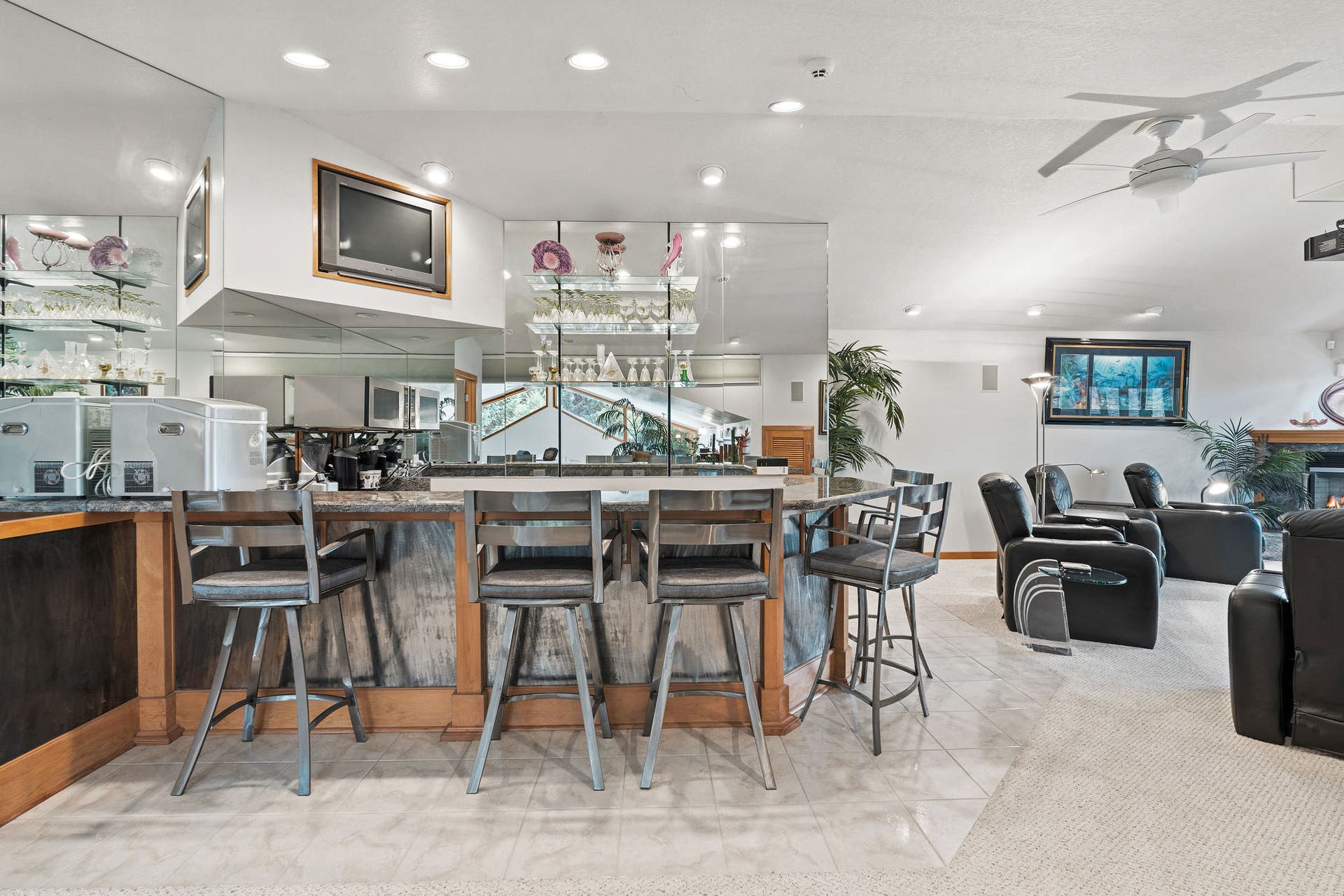 229 Harbor Drive, Bigfork, MT 59911 Granite bar and custom metal barstools