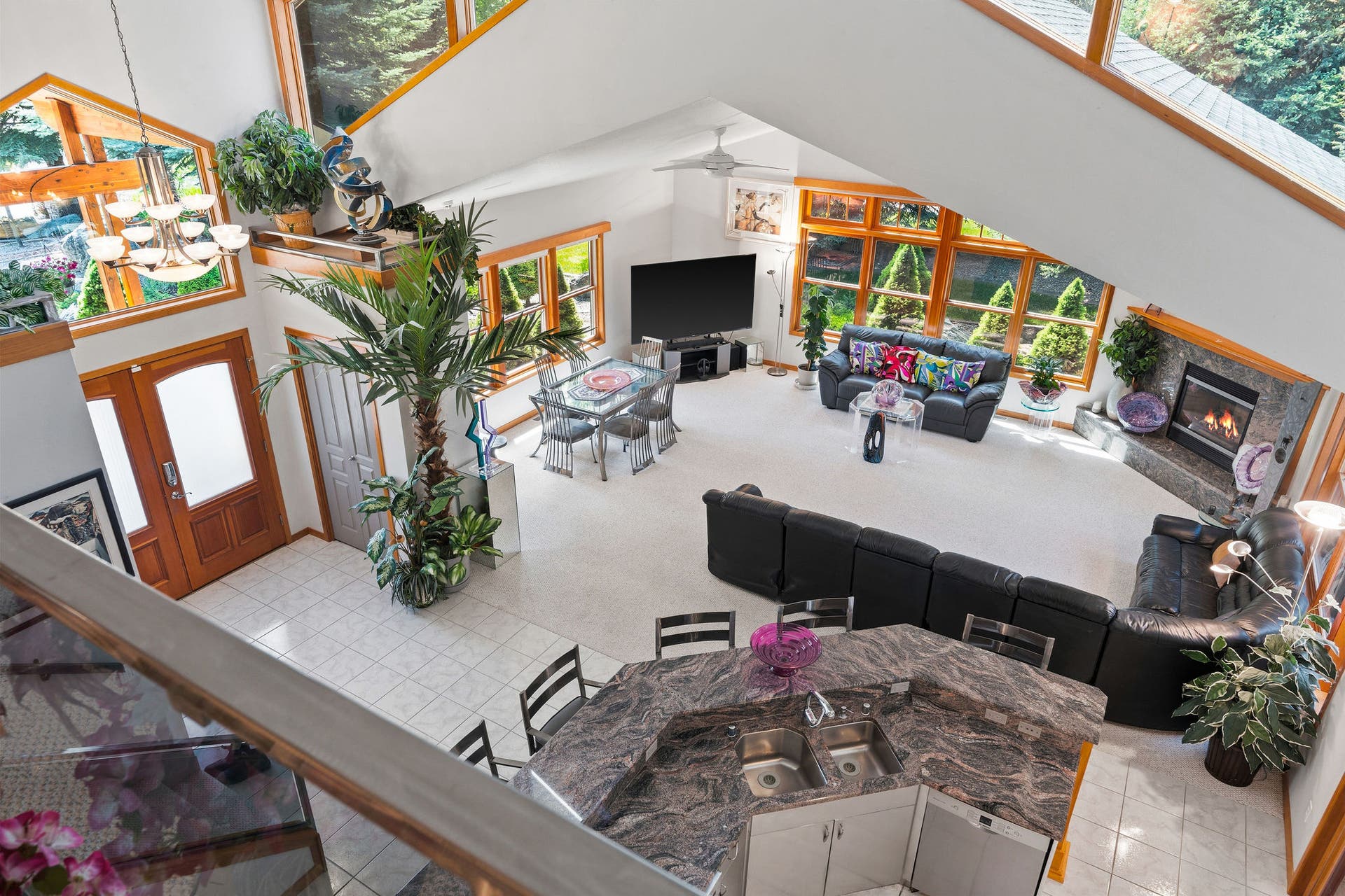 229 Harbor Drive, Bigfork, MT 59911 Sitting room overlooks kitchen, great room and dining room