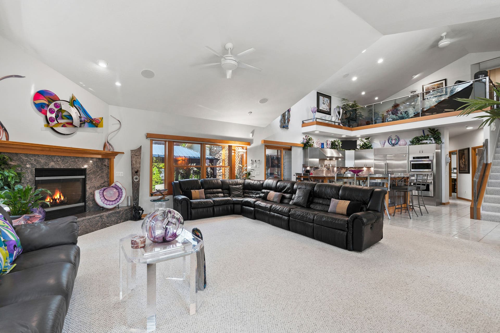 229 Harbor Drive, Bigfork, MT 59911 Gas fireplace with granite surround and custom wood mantle