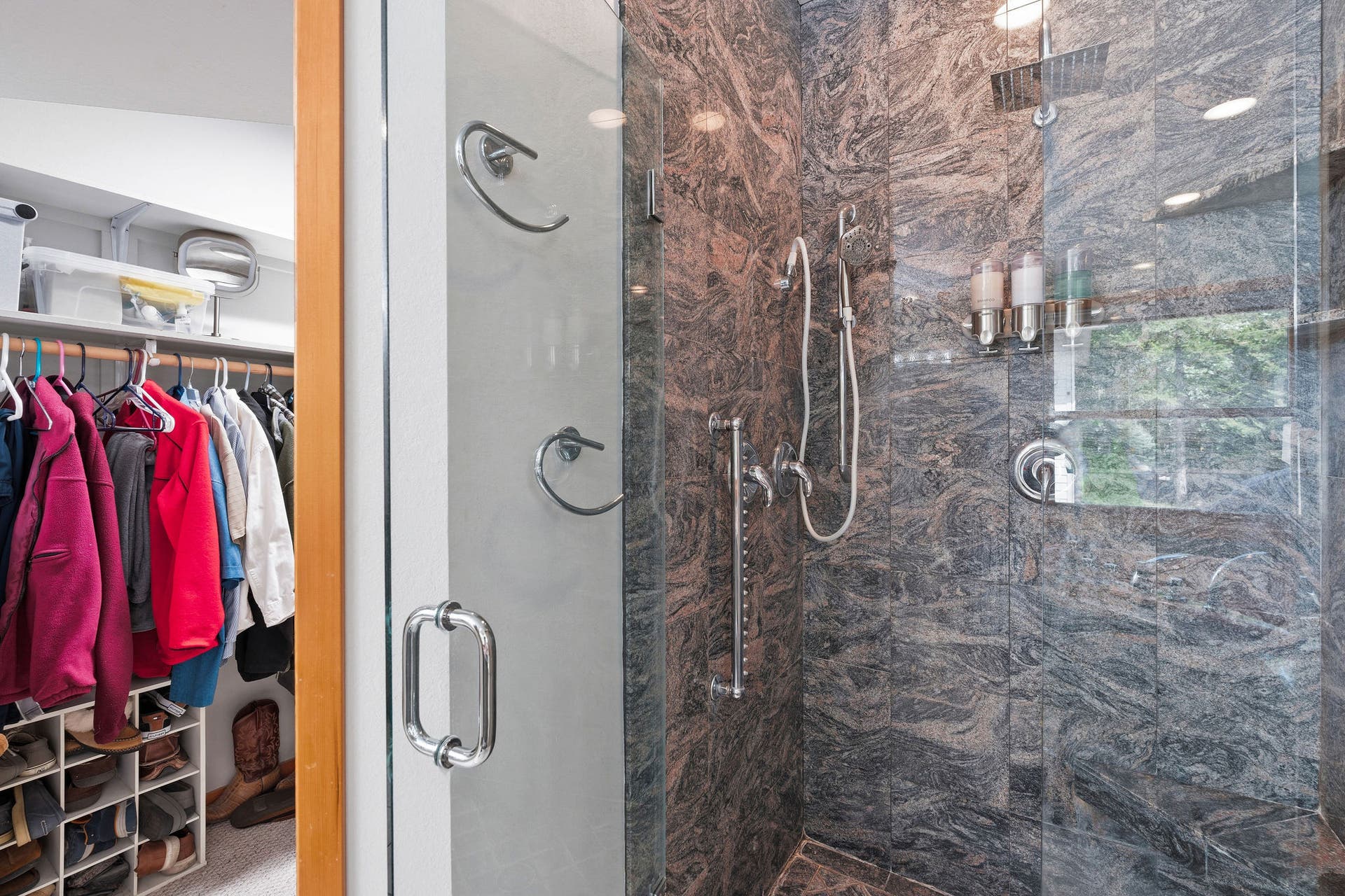 229 Harbor Drive, Bigfork, MT 59911 Walk-in shower with granite tile