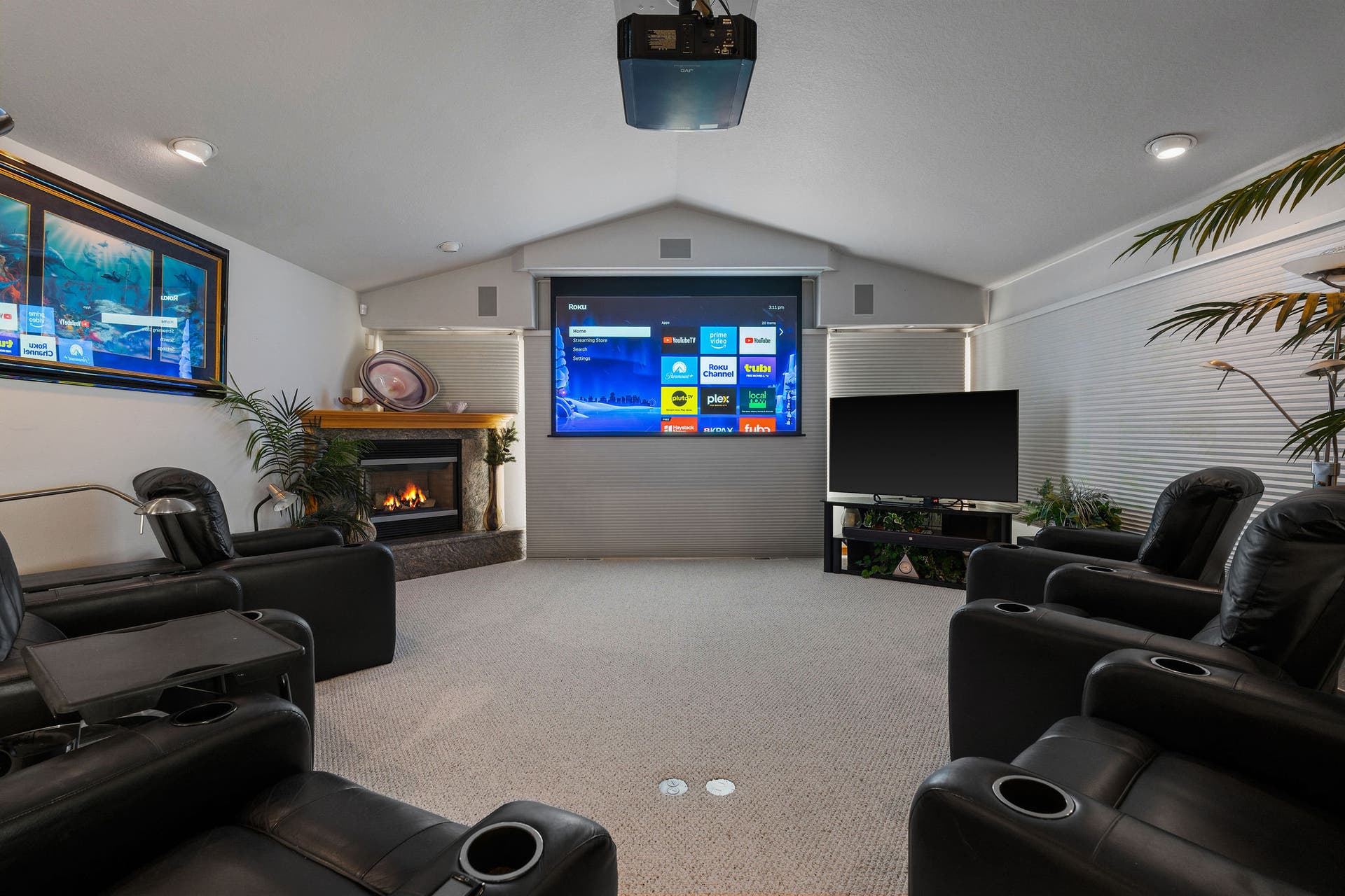 229 Harbor Drive, Bigfork, MT 59911 Theater Room with retractable screen and projector