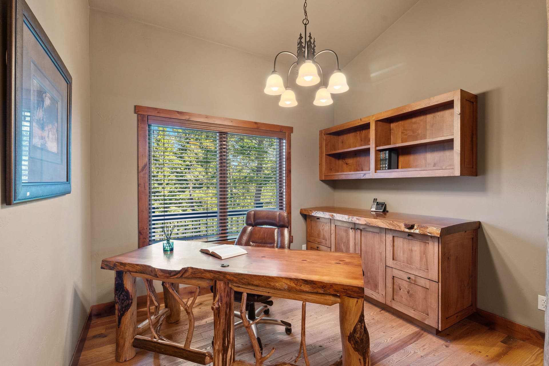 129 Bjork Drive, Bigfork, MT 59911 Office with walk-in closet, custom wood shelving, custom table