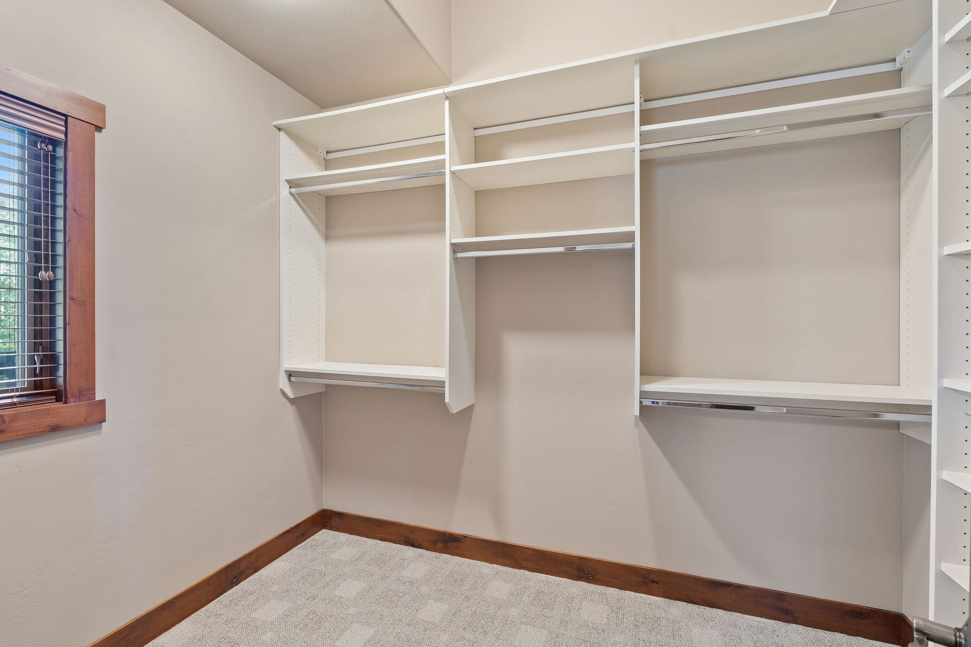 129 Bjork Drive, Bigfork, MT 59911 Primary walk-in closet with vaulted ceiling & window