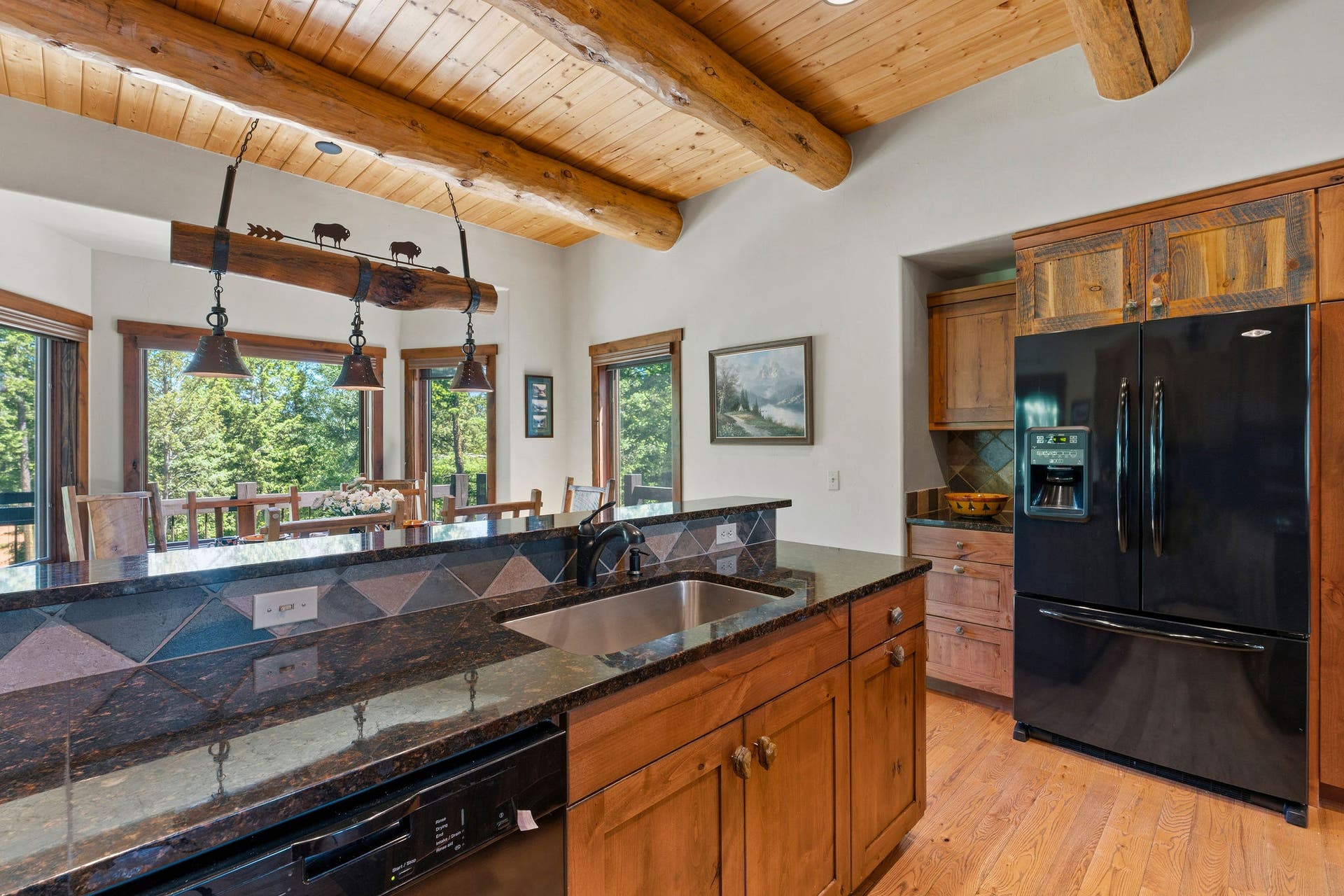 129 Bjork Drive, Bigfork, MT 59911 Maytag refrigerator, Miele dishwasher, Jenn-Air gas range, Frigidaire wall oven