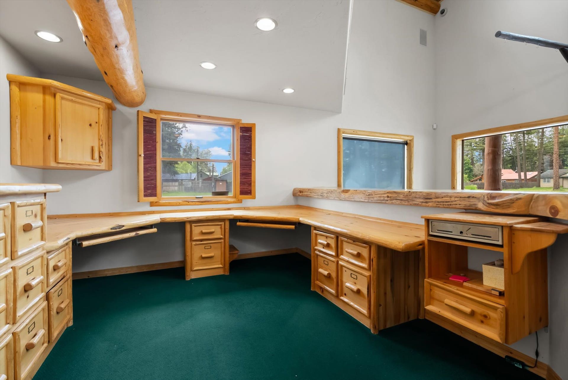 Behind reception desk
