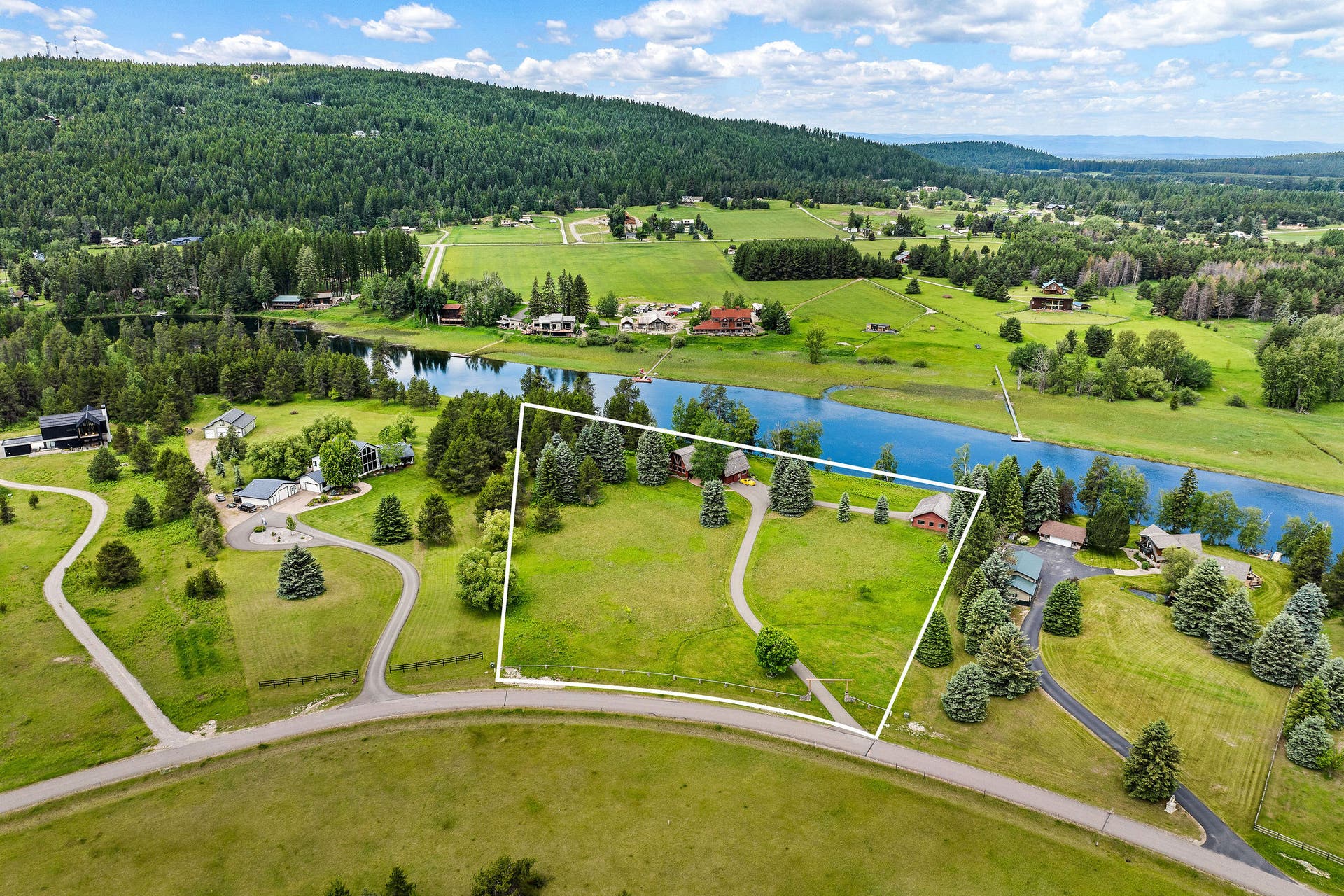 1160 Swan Horseshoe Drive, Bigfork, MT 59911 Ariel view with lot lines
