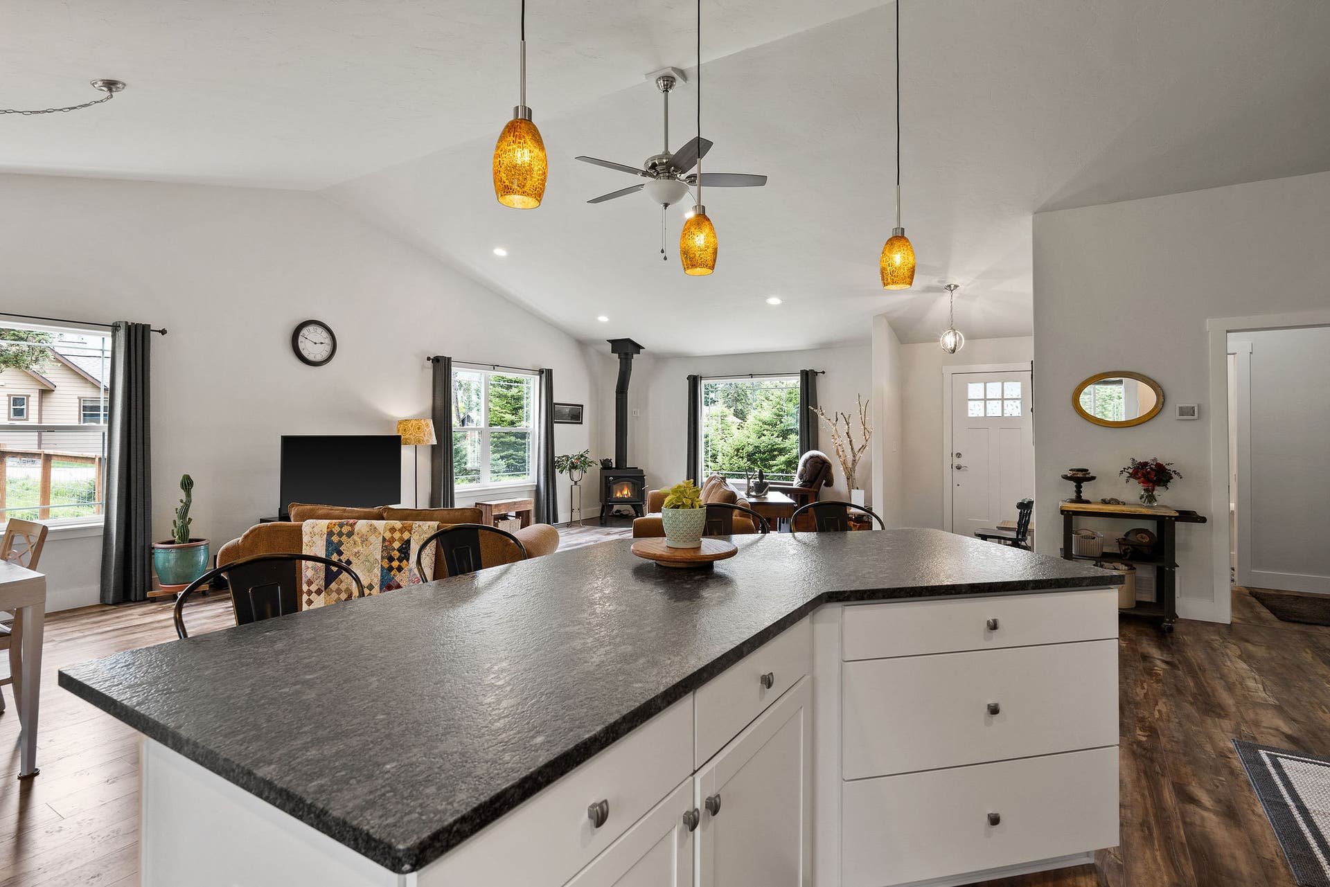 13404 Crescent Moon Drive, Bigfork, MT 59911 Expansive view from the kitchen island showcasing the home's open and airy design