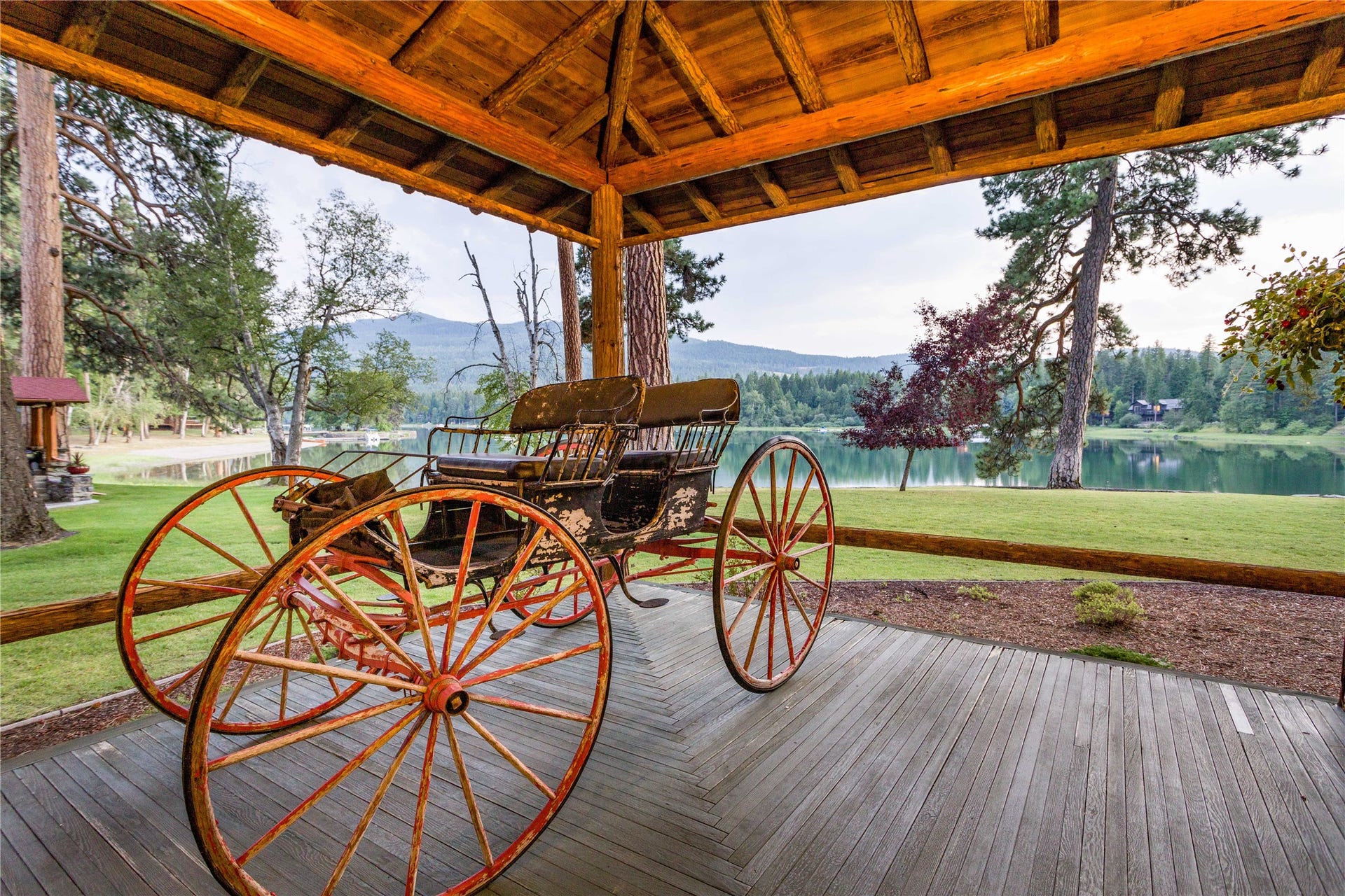 13531 Copper Lane, Bigfork, MT 59911 Covered porch surrounds the main lodge