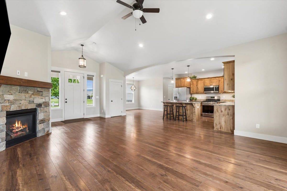 615 Mill Pond Place, Bigfork, MT 59911 Living room to kitchen and front entry