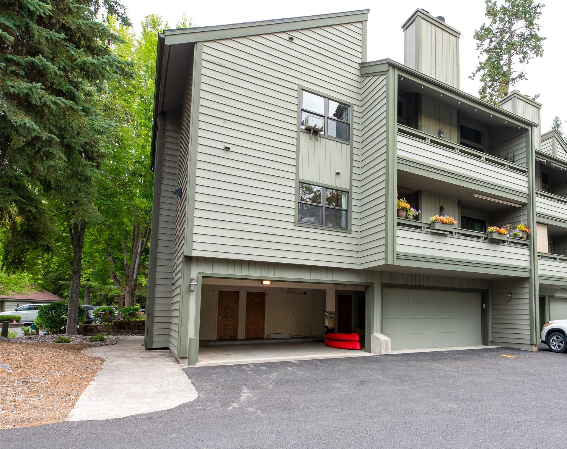 270 Bridge Street, #2, Bigfork, MT 59911 1 garage stall is included. From the open door, it is the right side.