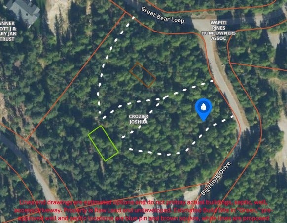 13727 Big Hawk Drive, Bigfork, MT 59911 Estimated location of pre-approved well, septic/drainfield and potential build site and 4 optional access/driveway routes
