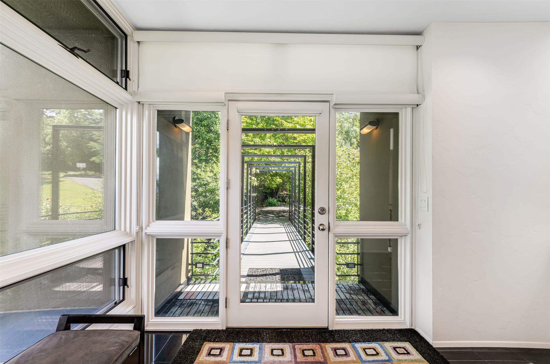 The bright entry welcomes and cheers all who visit even on a cloudy day.