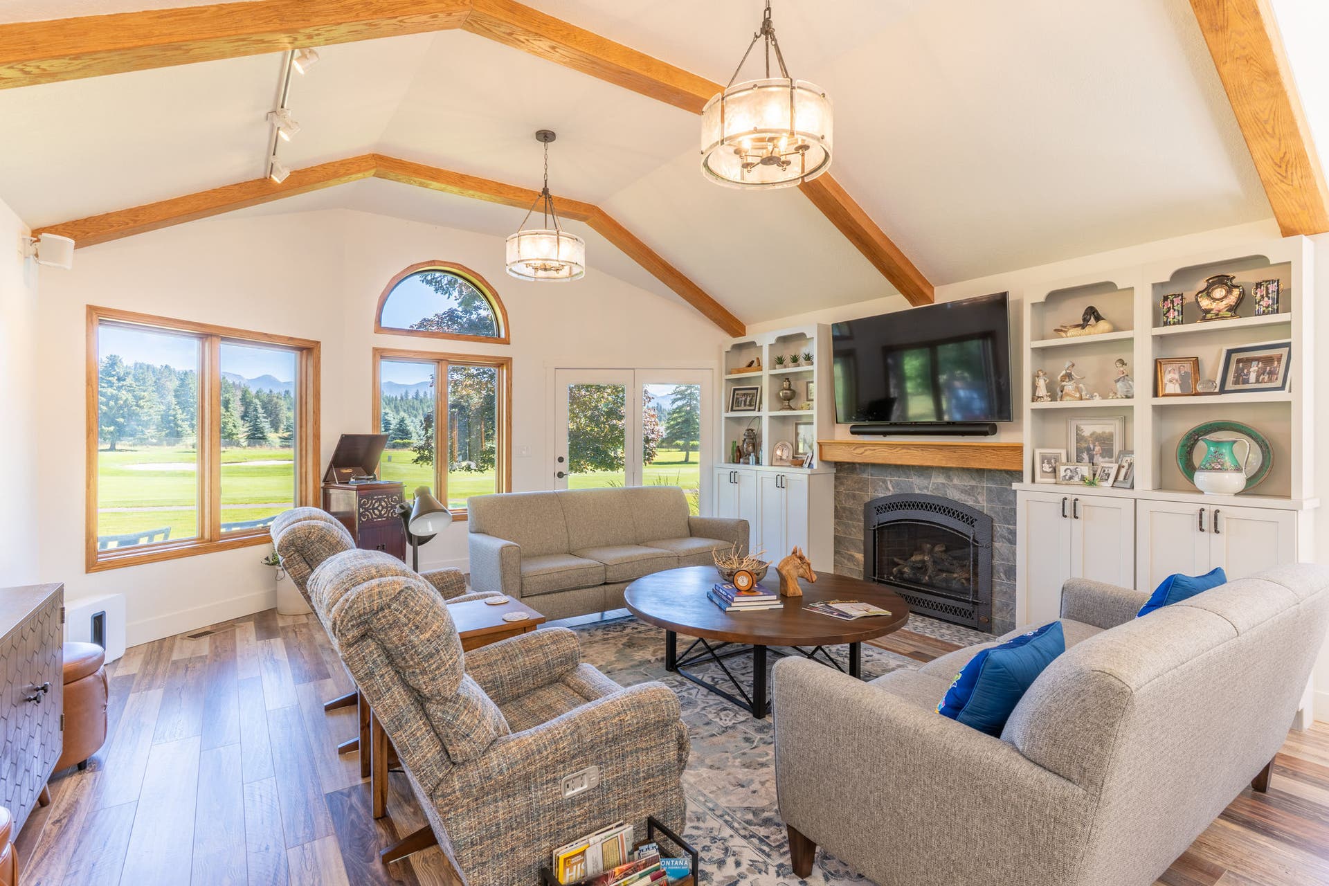 77 Golf Terrace, Bigfork, MT 59911 Bright, inviting living room with a view of the 7th fairway
