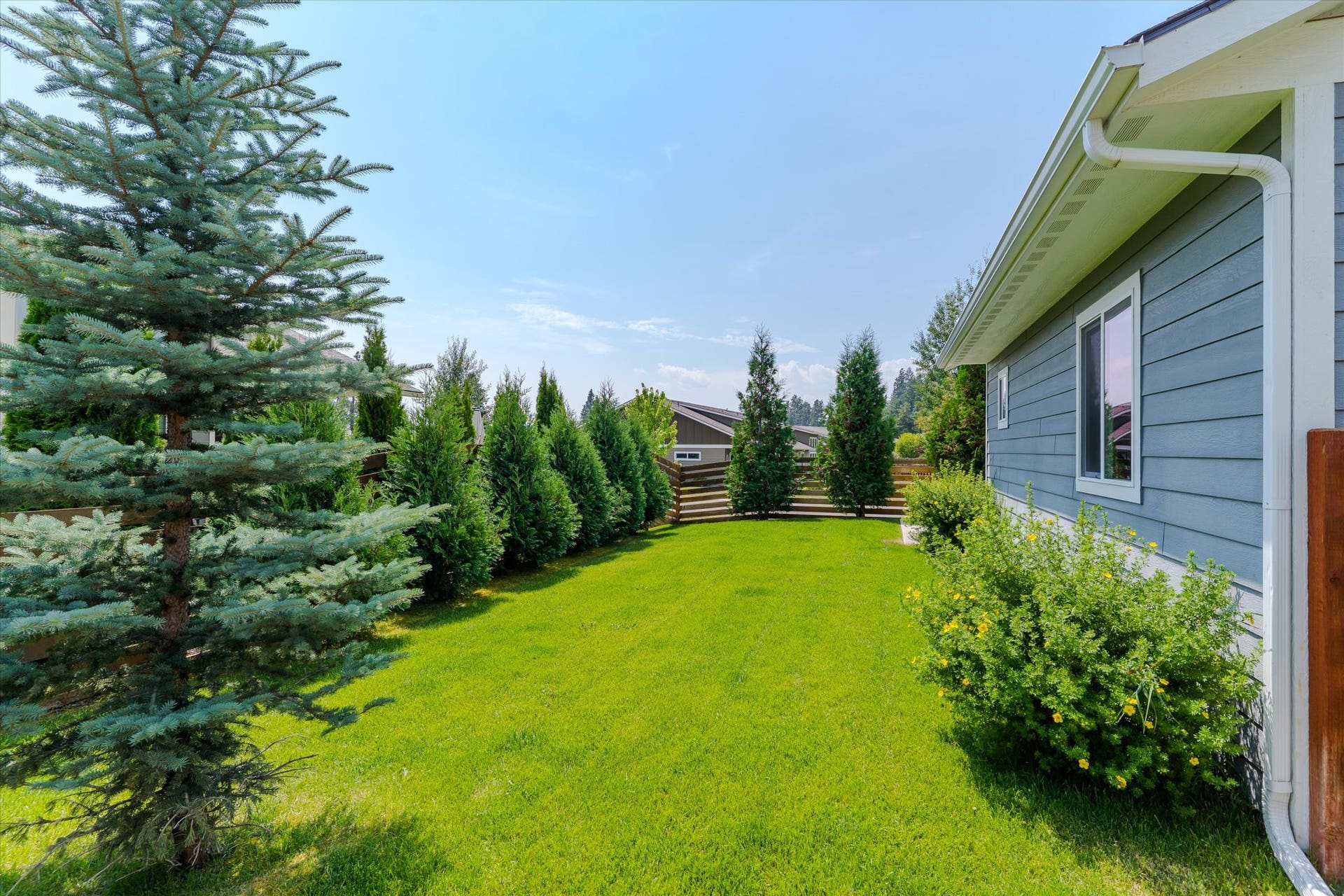 505 Skid Trail, Bigfork, MT 59911 Fully-fenced back yard with privacy trees