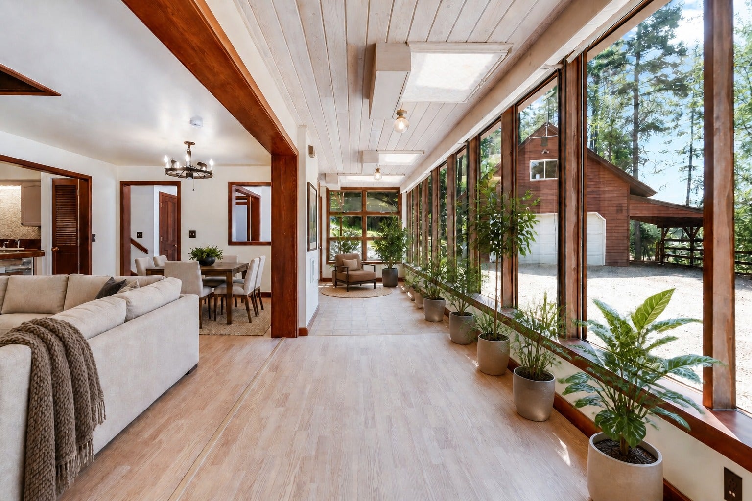 244 Bench Drive, Kalispell, MT 59901 Virtually staged sunroom, dining, living room area.