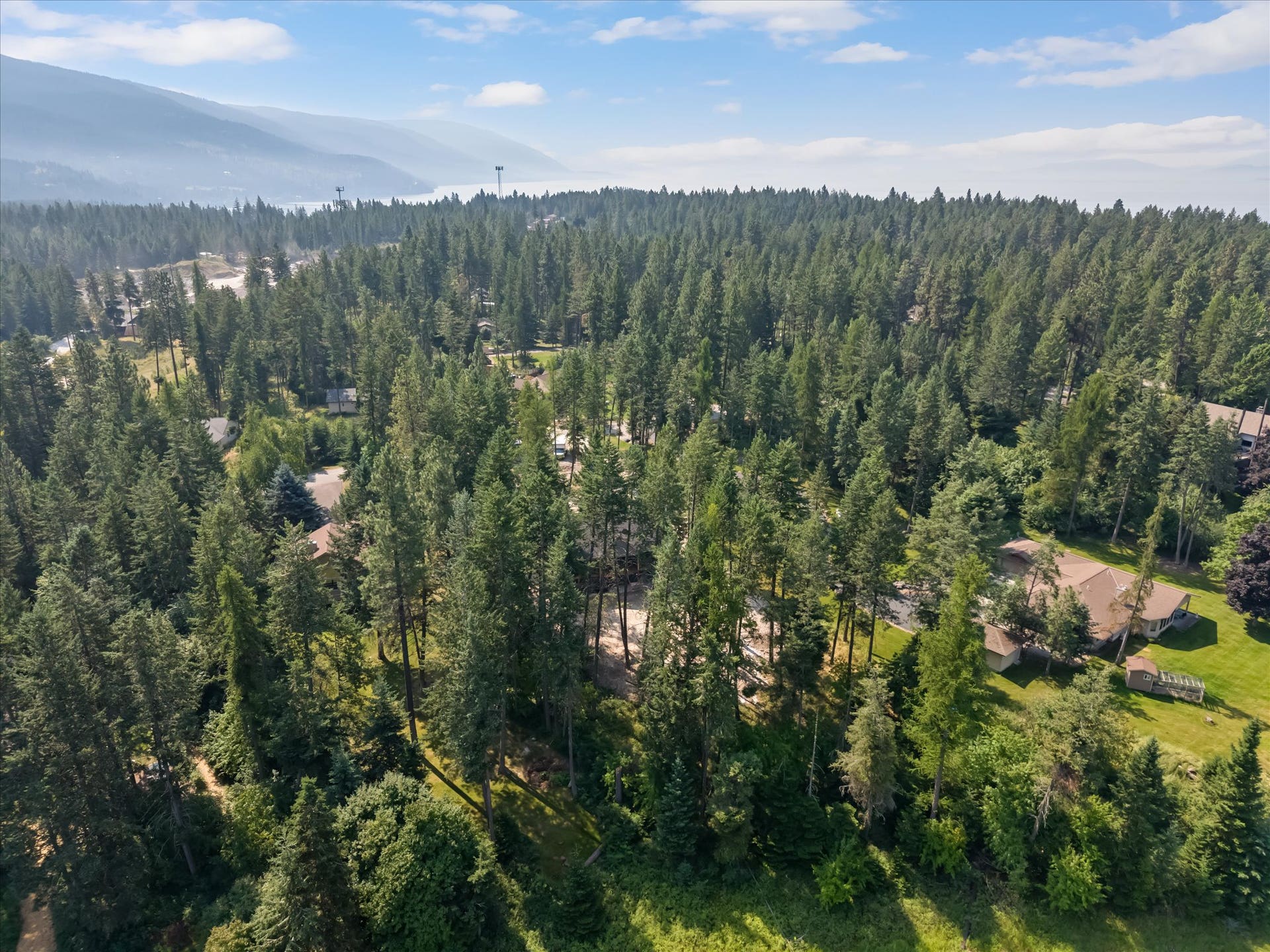 33542 Westview Drive, Bigfork, MT 59911 Aerial view showing the dense forest canopy covering the private 1.26-acre lot