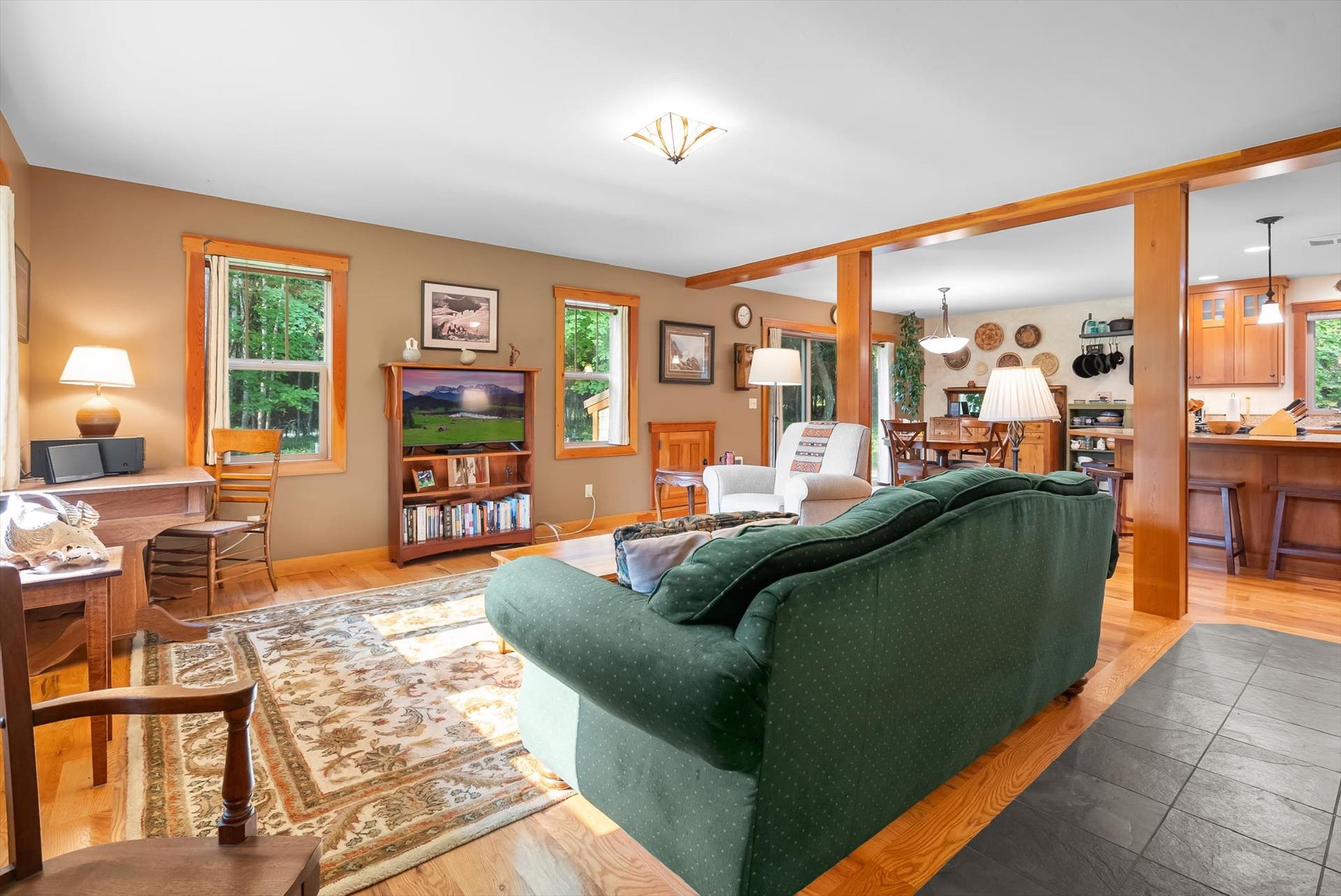 13786 Ridge Loop Road, Bigfork, MT 59911 Living room w/ red oak hardwood floors