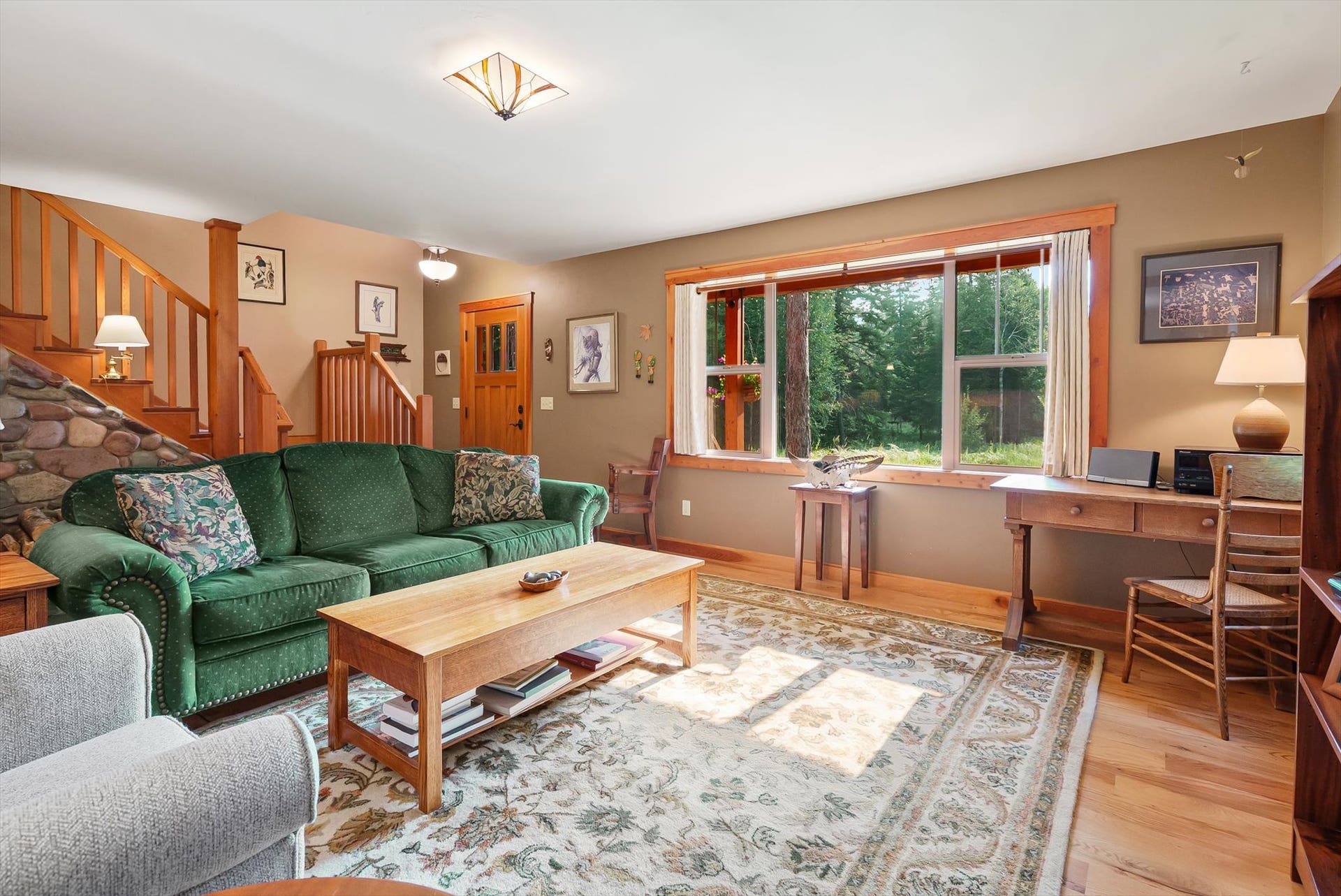 13786 Ridge Loop Road, Bigfork, MT 59911 Red oak hardwood floors and custom Douglas fir stair railing
