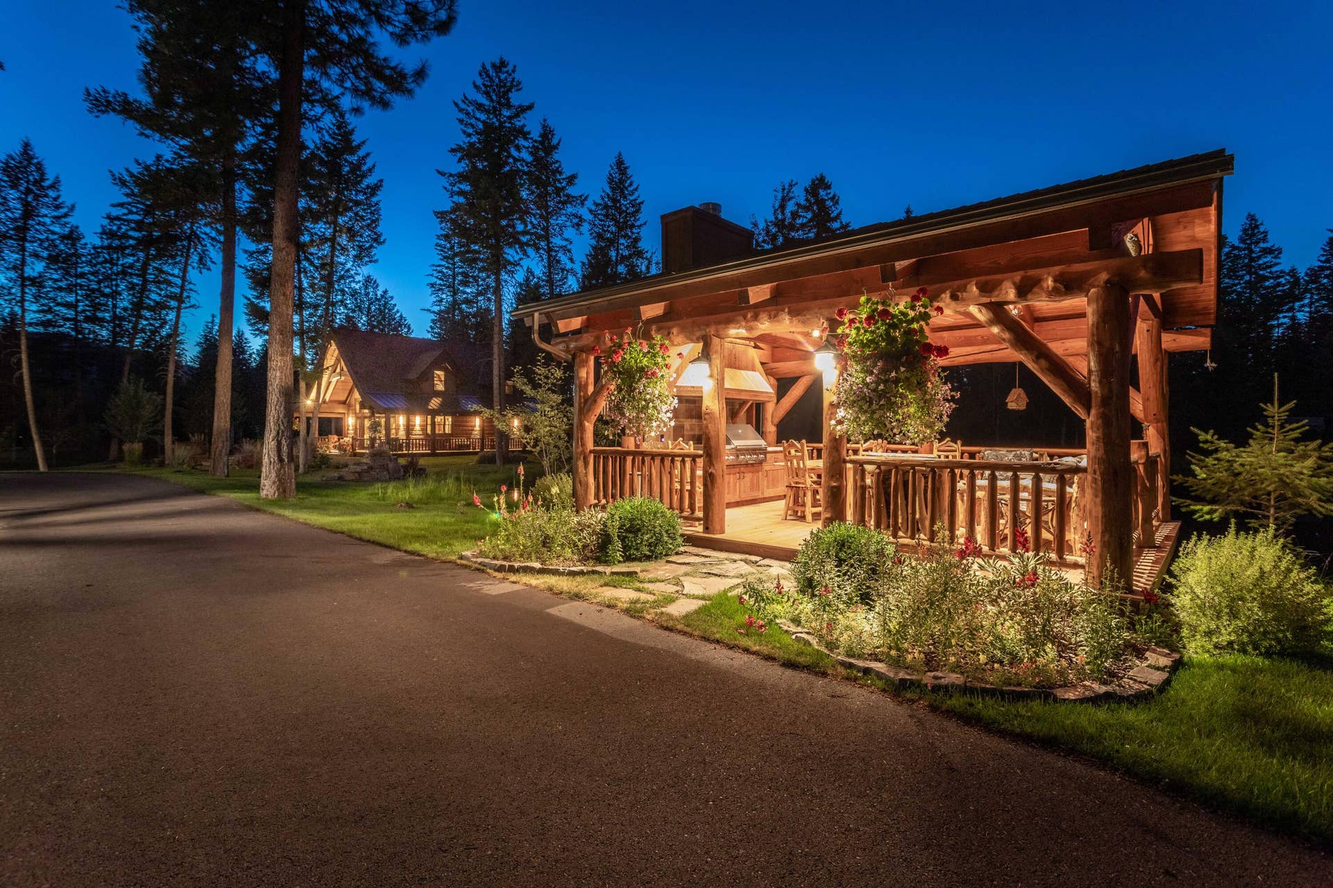 12890 Carney Ranch Road, Bigfork, MT 59911 The pavillion at dusk