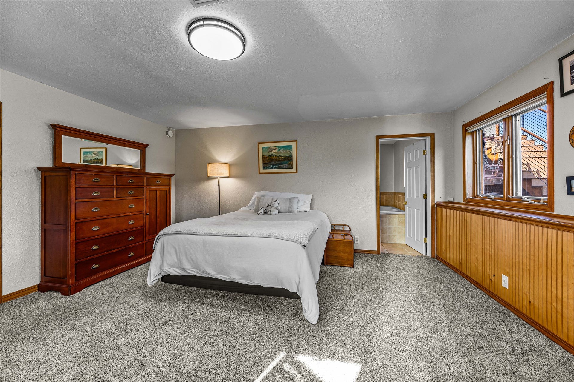 Lower level bedroom with access to bathroom