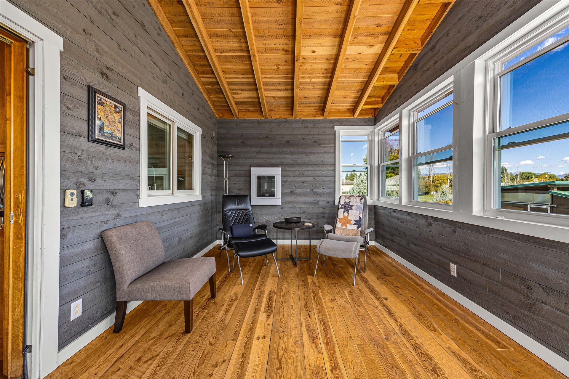 4 season porch with gas fireplace