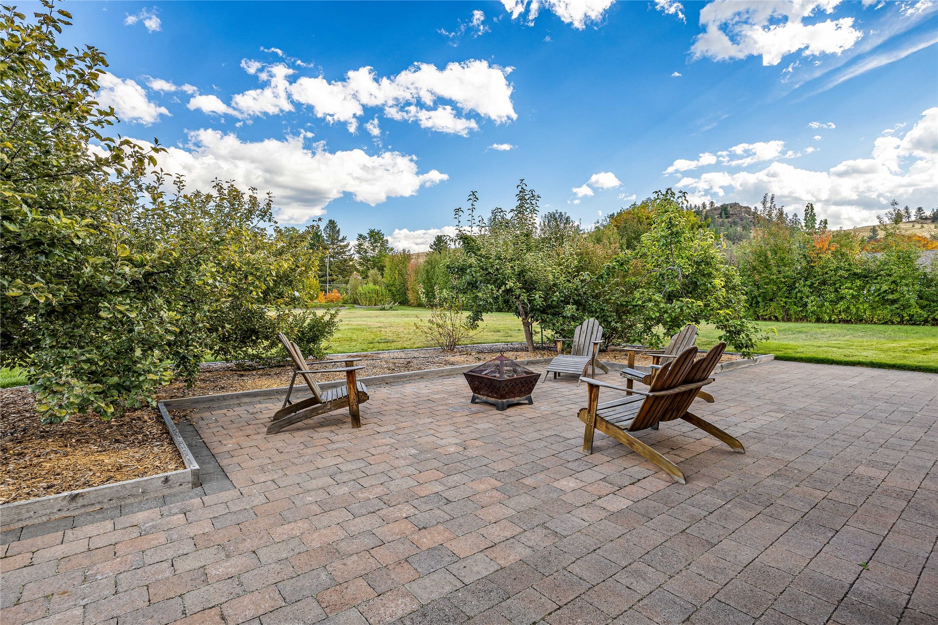 Paver patio with apple and asian pear trees