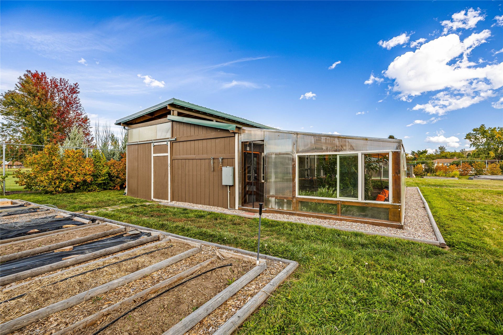 Irrigated beds and greenhouse.