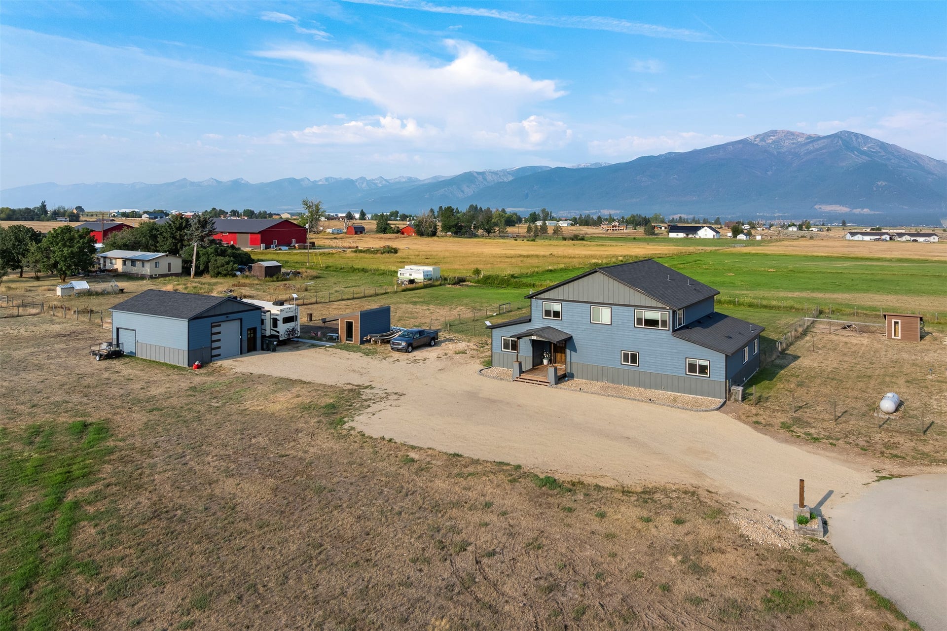 601 Ruby Court, Stevensville, MT 59870 Home + Shop with Bitterroot Range in the background
