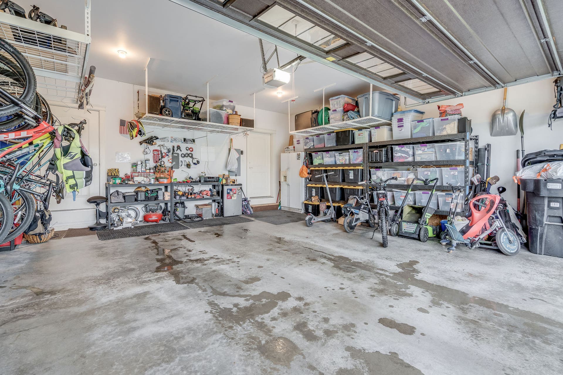5017 Flatwater Drive, Whitefish, MT 59937 2-car garage for storing all your seasonal recreation equipment. Upper shelving for convenient storage!