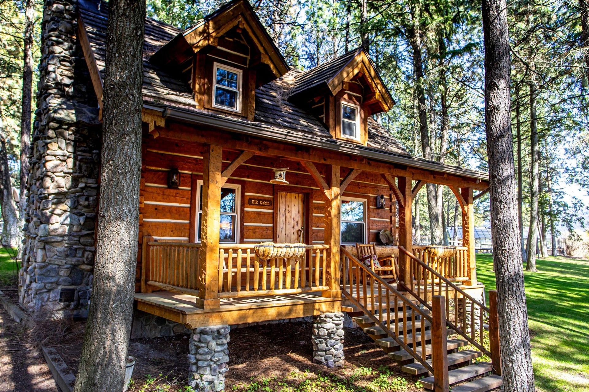 13518 Sylvan Drive, Bigfork, MT 59911 Elk Cabin, custom rock fireplace