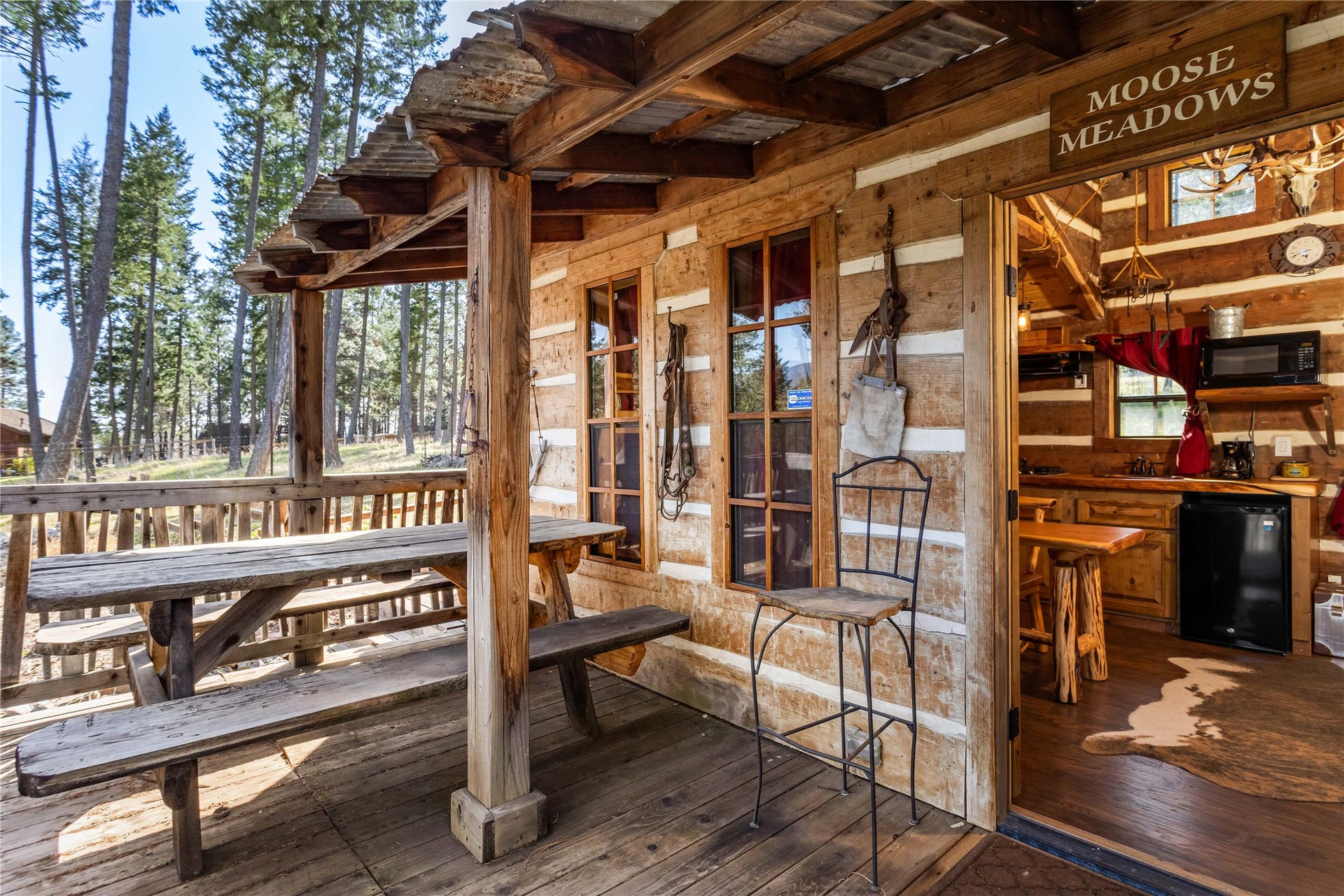 13518 Sylvan Drive, Bigfork, MT 59911 Moose Meadows Cabin front porch