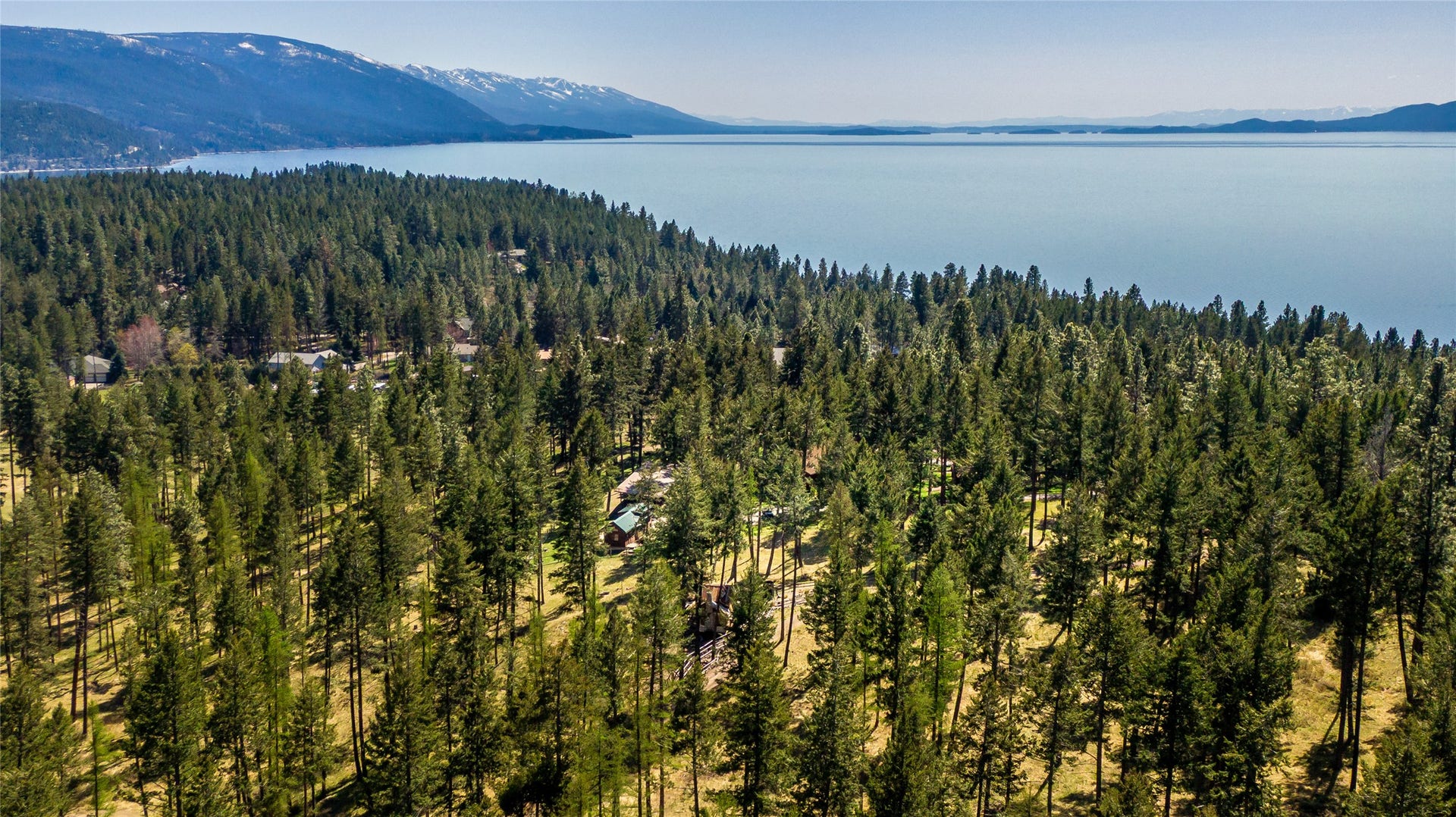 13518 Sylvan Drive, Bigfork, MT 59911 Aerial view of property looking towards Flathead Lake