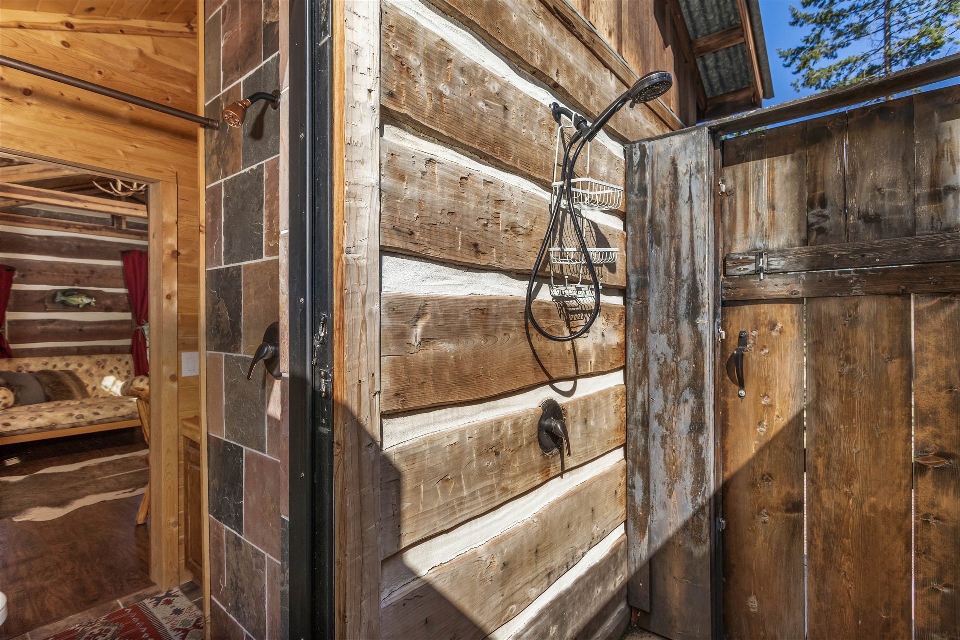 13518 Sylvan Drive, Bigfork, MT 59911 Moose Meadows Cabin custom inside-outside shower