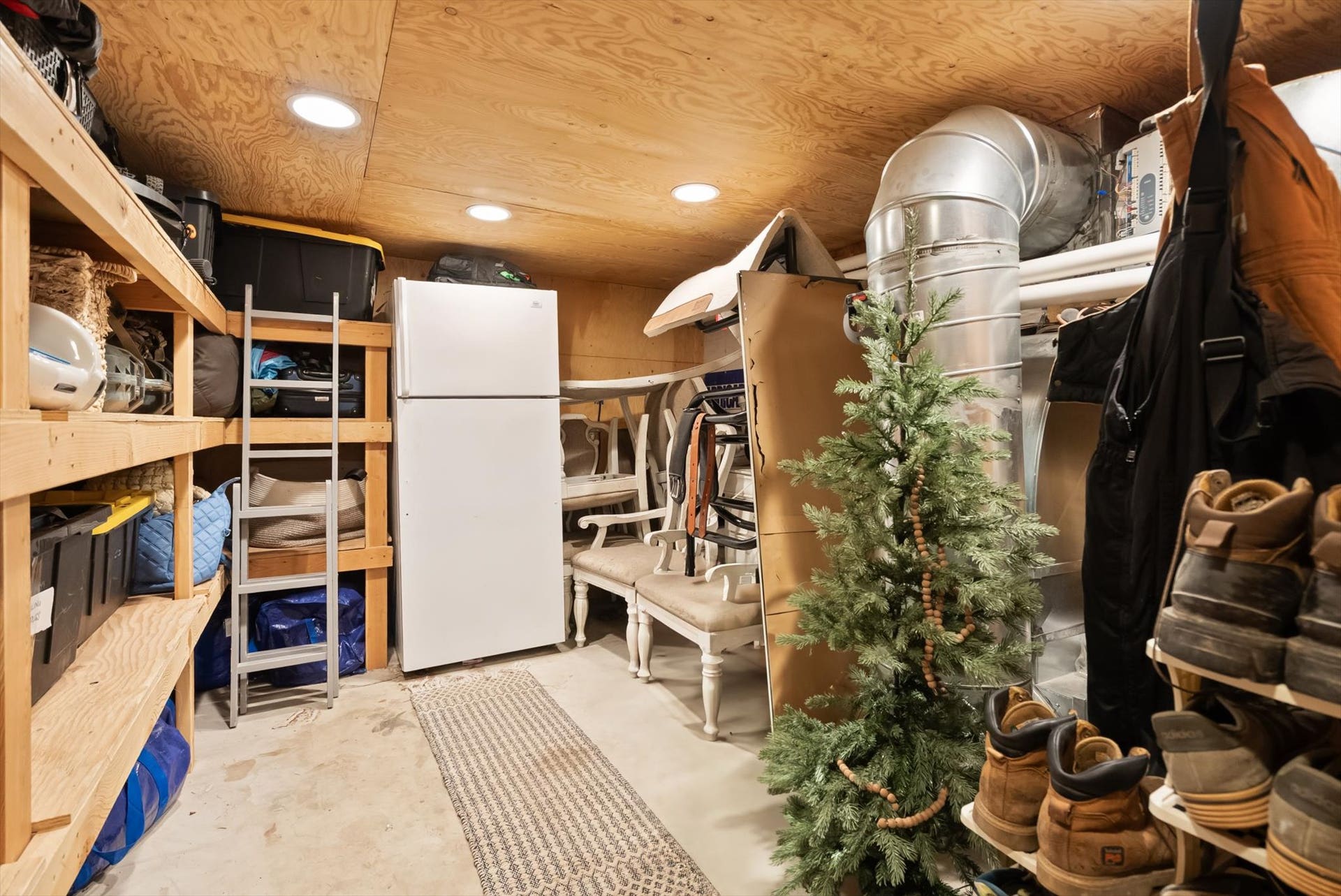 Ample dedicated storage room inside the home ensures plenty of space for seasonal equipment, recreational gear, pantry overflow, and household supplies.