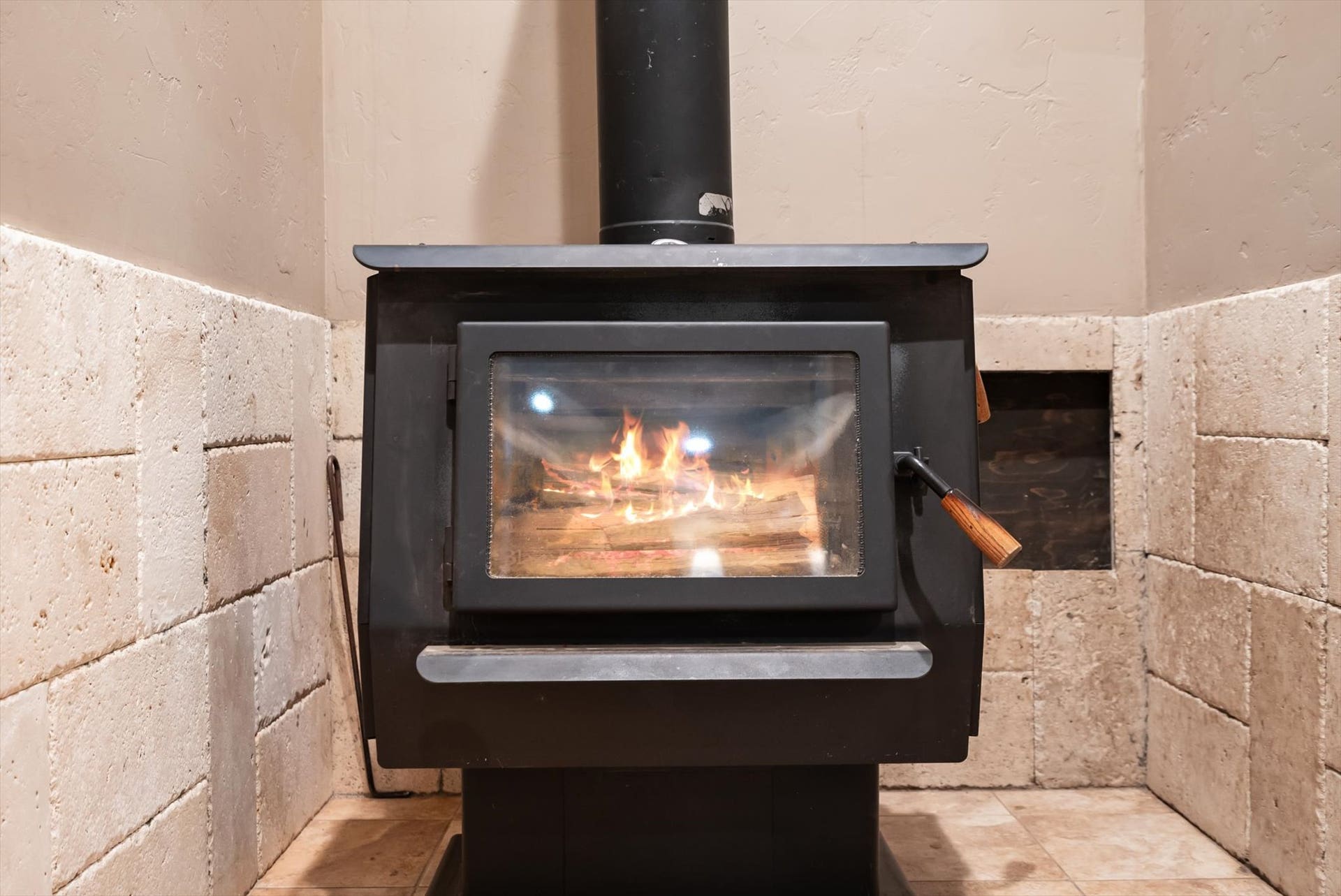 Wood burning stove to keep you warm and cozy on those Montana Winter nights.