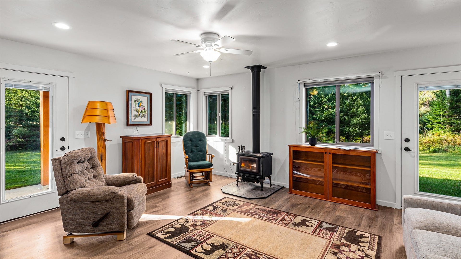 582 Ferndale Drive, Bigfork, MT 59911 Living Room with wood stove