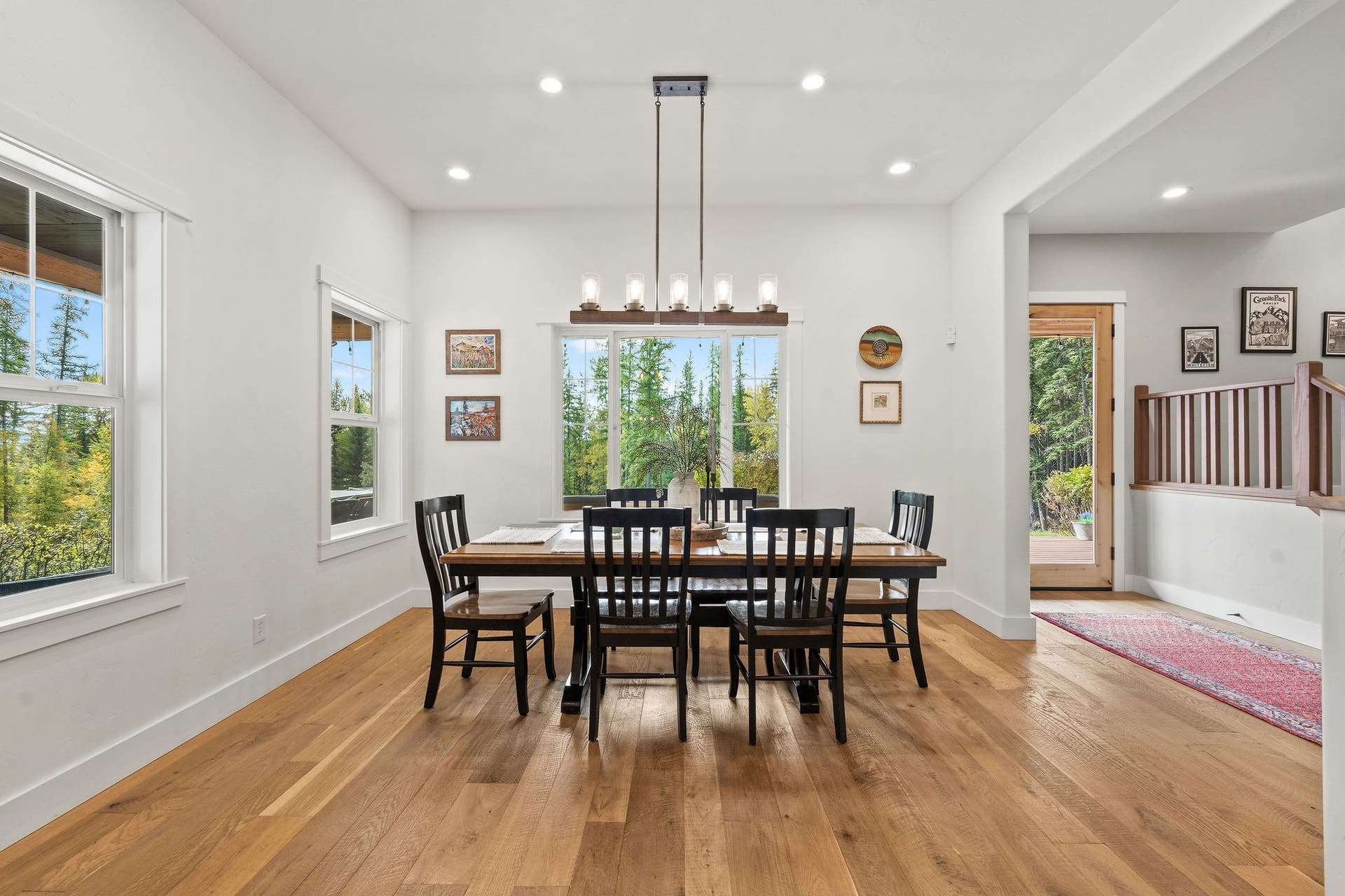687 N Valley Drive, Whitefish, MT 59937 Main house dining room with lots of natural light and views to the open field facing South.