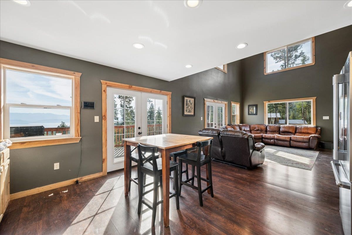 448 Cloud Creek Road, Somers, MT 59932 Kitchen - Living Room - Exterior Deck