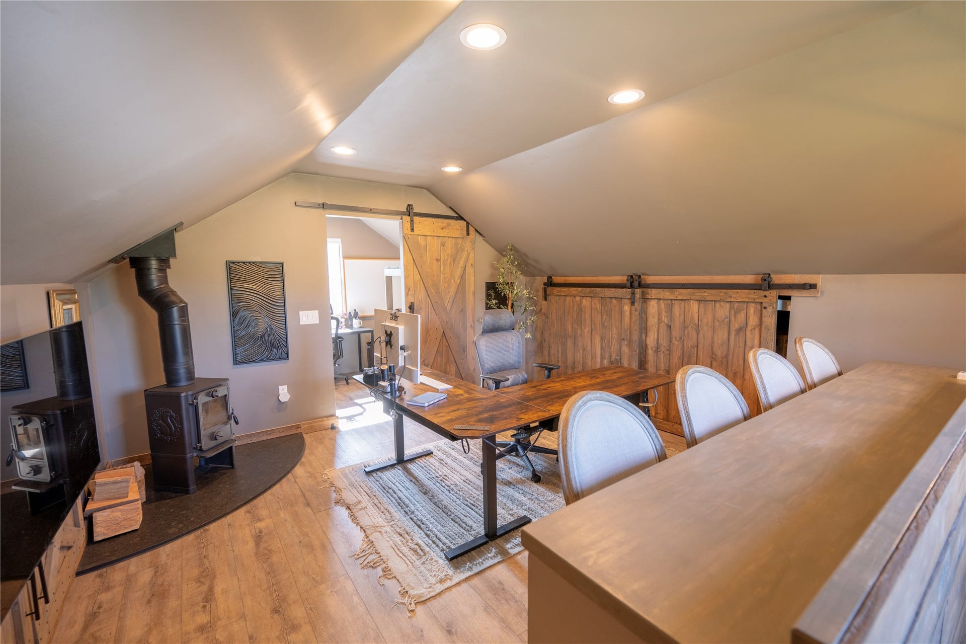 Above garage:Office space/bedroom/living space w wood stove