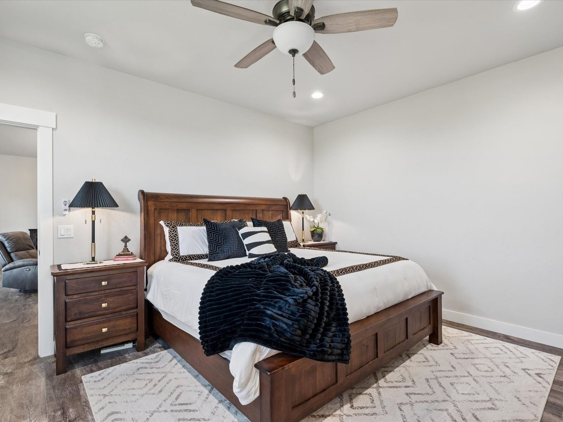 148 Fox Den Trail, Kalispell, MT 59901 Spacious Master Bedroom, recessed lighting, ceiling fan, wood-finish flooring, and white trim