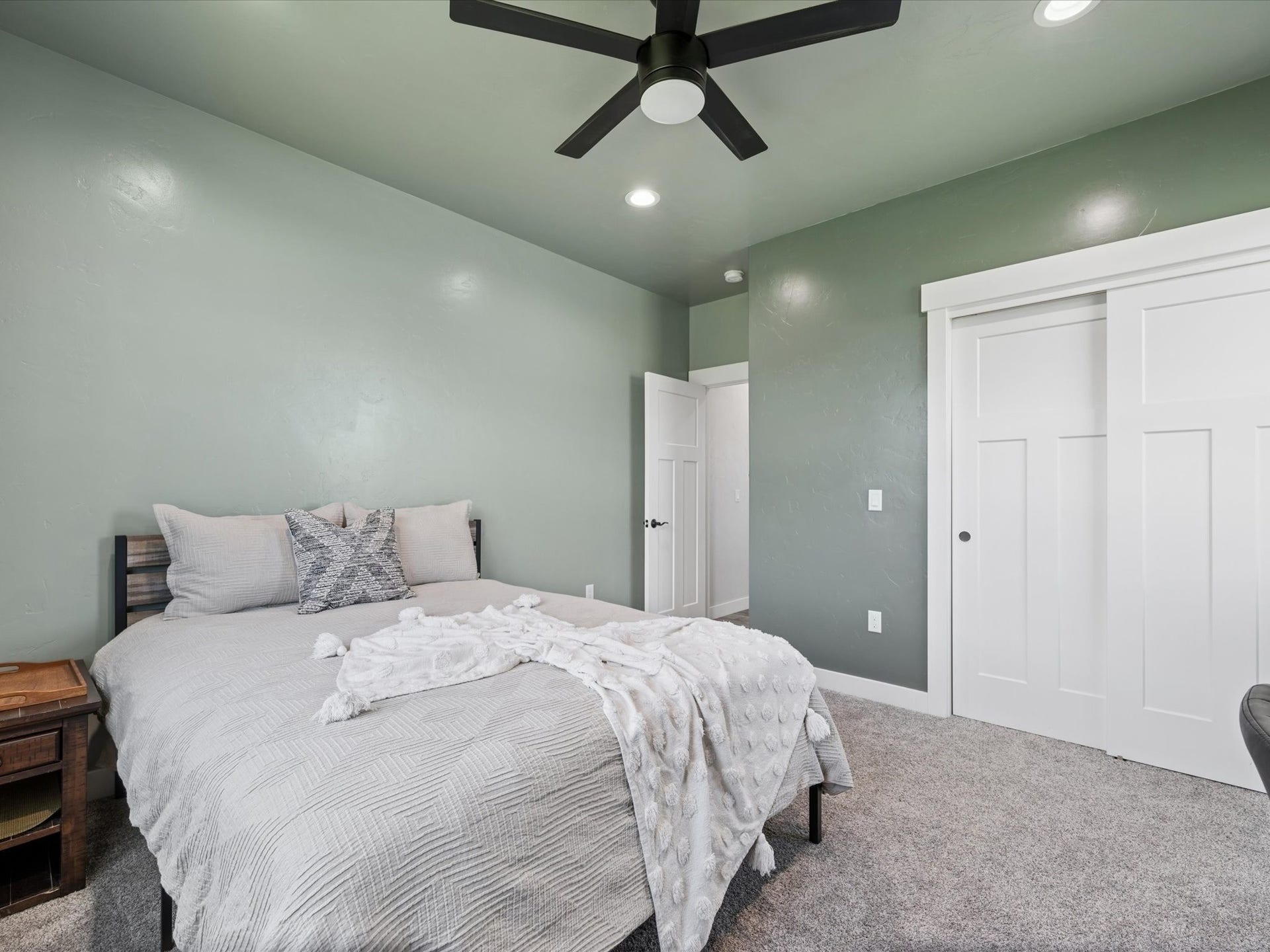 148 Fox Den Trail, Kalispell, MT 59901 Recessed lighting, ceiling fan, carpet flooring, and a built-in closet
