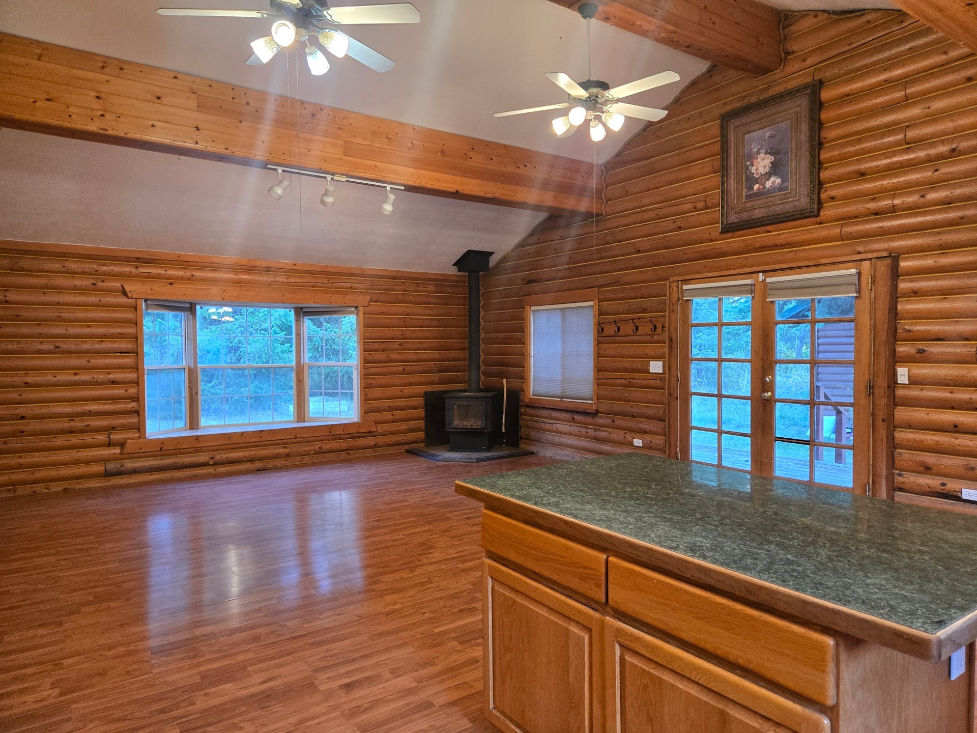 living room, built-in kitchen island