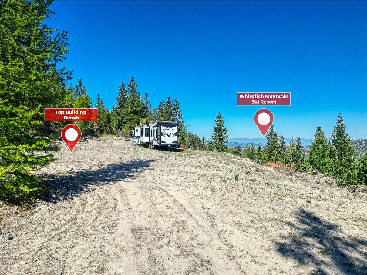 Level building bench on top of property, Flathead Valley & Whitefish Mountain Resort views
