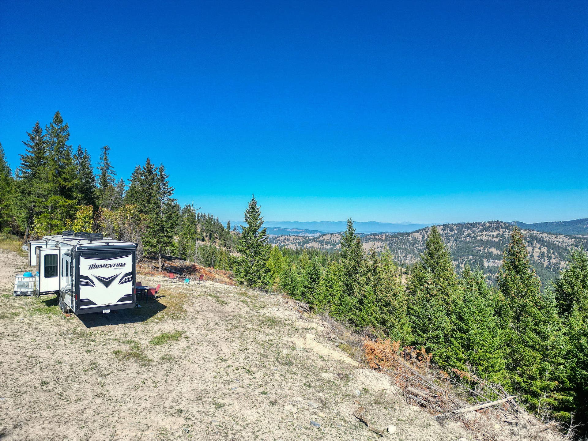 Level building bench on top of property, Flathead Valley & Whitefish Mountain Resort views, RV Negotiable