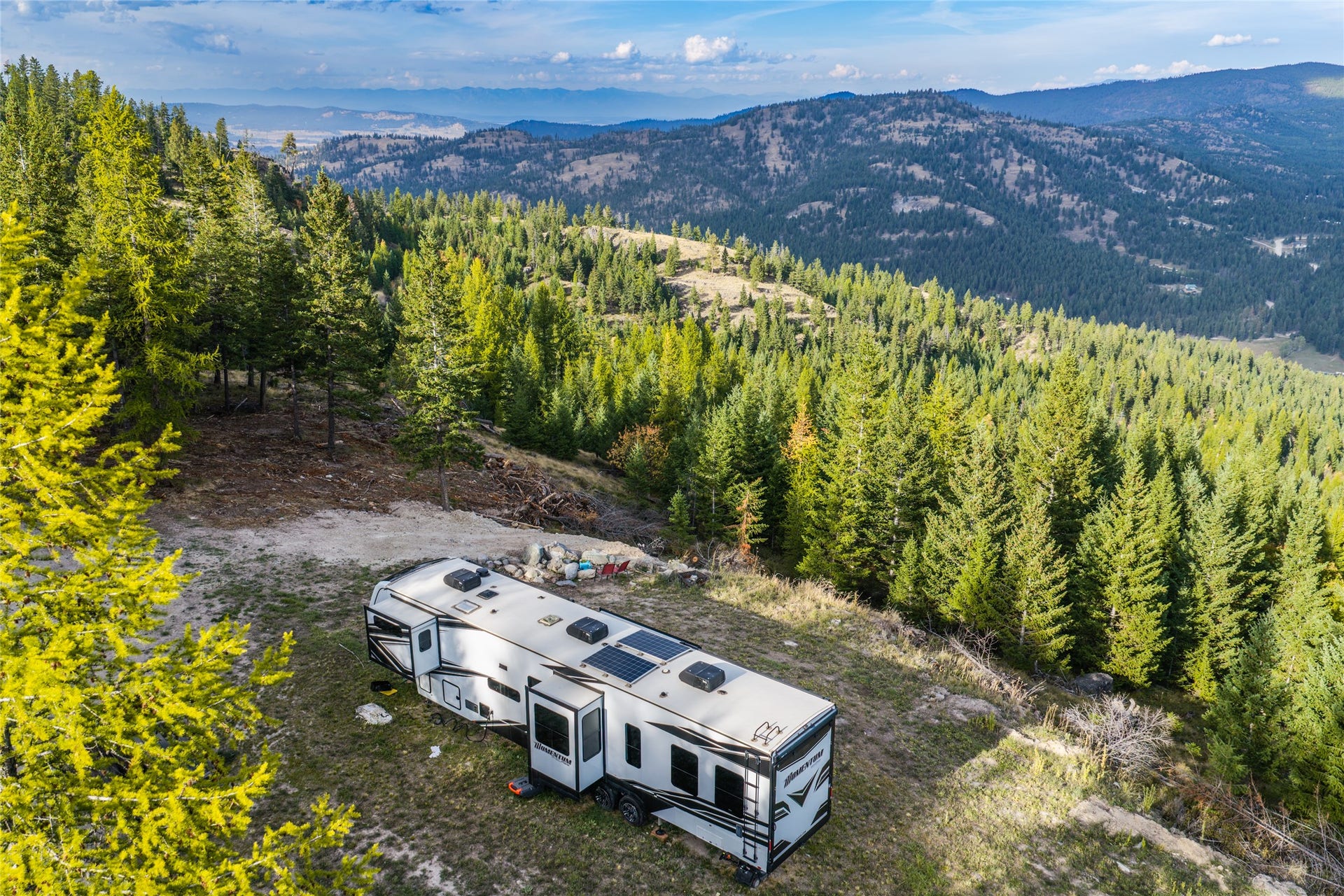 Level building bench on top of property, Flathead Valley & Whitefish Mountain Resort views, RV Negotiable