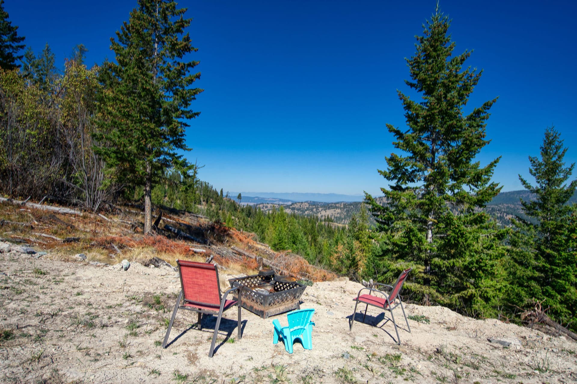 Level building bench on top of property, Flathead Valley & Whitefish Mountain Resort views