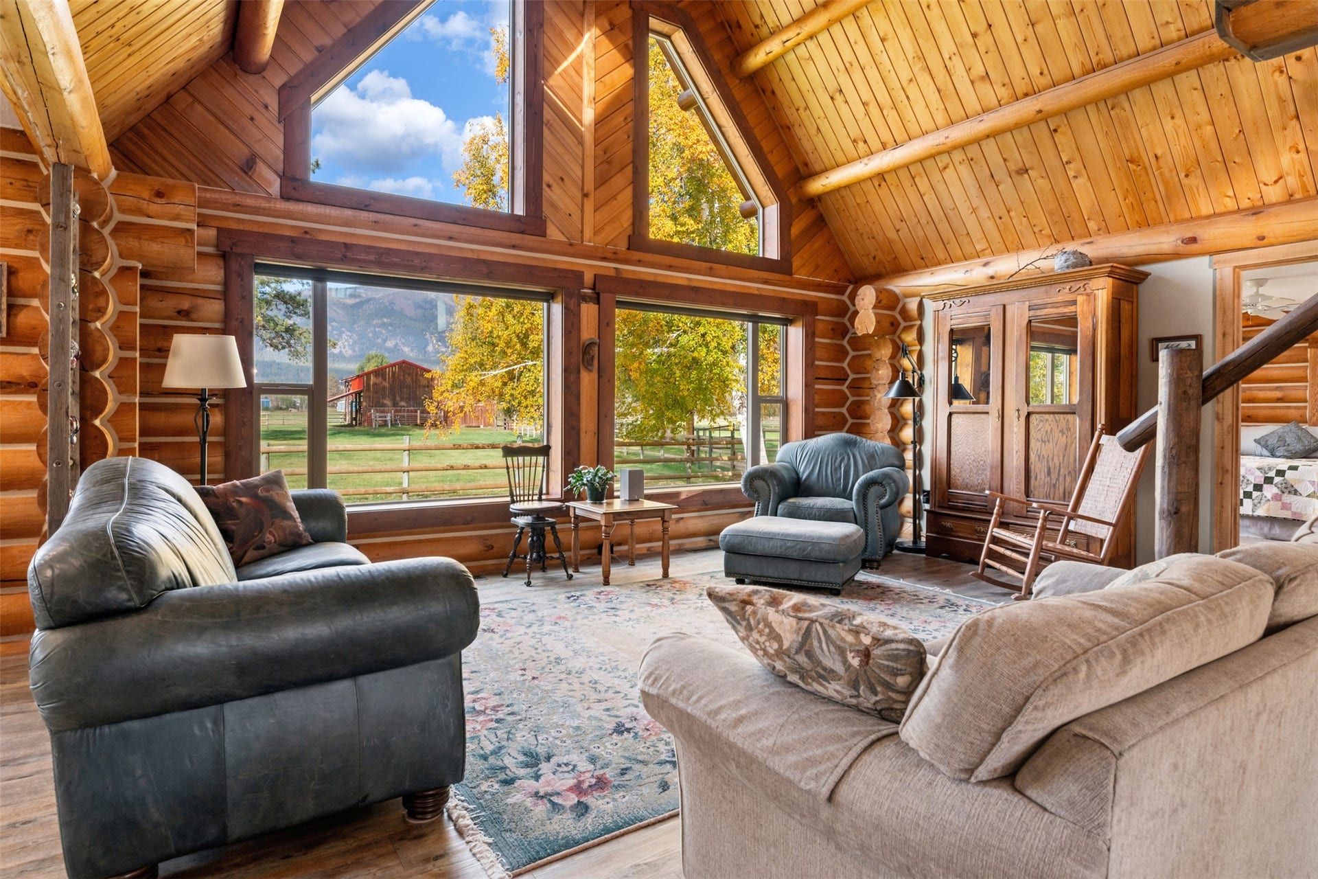 5165 Moores Way, Florence, MT 59833 Main home living room with view of barn