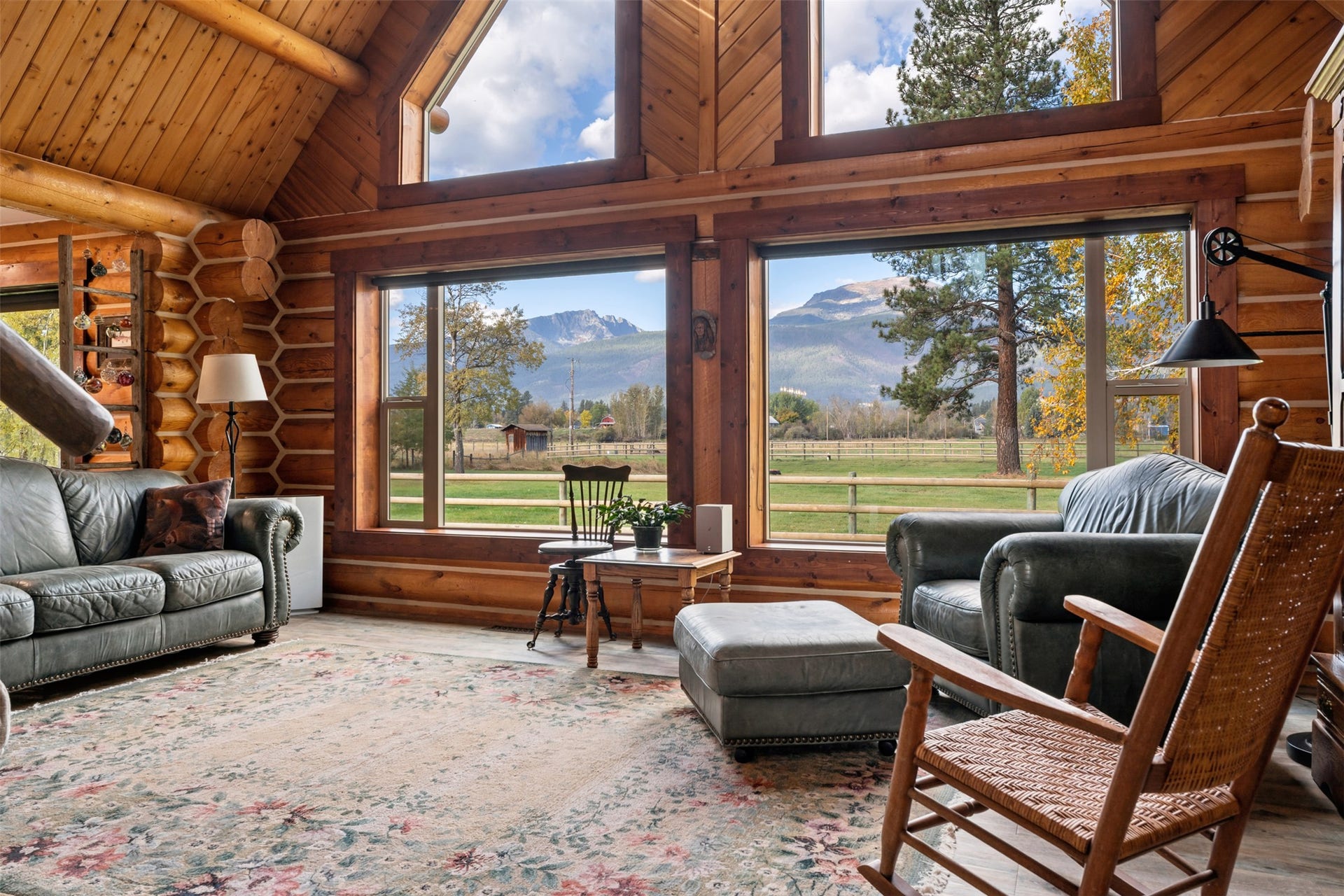 5165 Moores Way, Florence, MT 59833 Main home living room with spectacular views of the Bitterroot Mountains