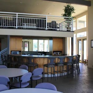 A-5 Eagle Bend Yacht Harbor 22', Bigfork, MT 59911 Two-story interior with an upper-level balcony, built-in bar, and high ceilings