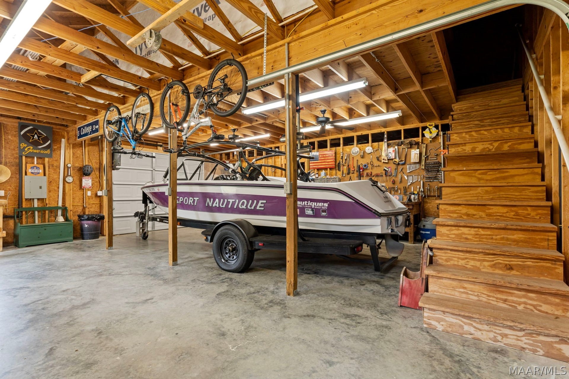 Shop has an upper level, perfect for storage
